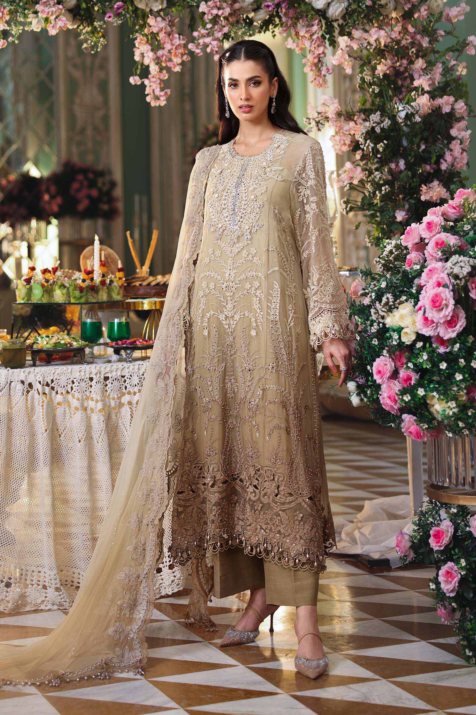 Tie and Dye Chiffon Embroidered Suit with Satin Silk Trouser | Ready to Wear