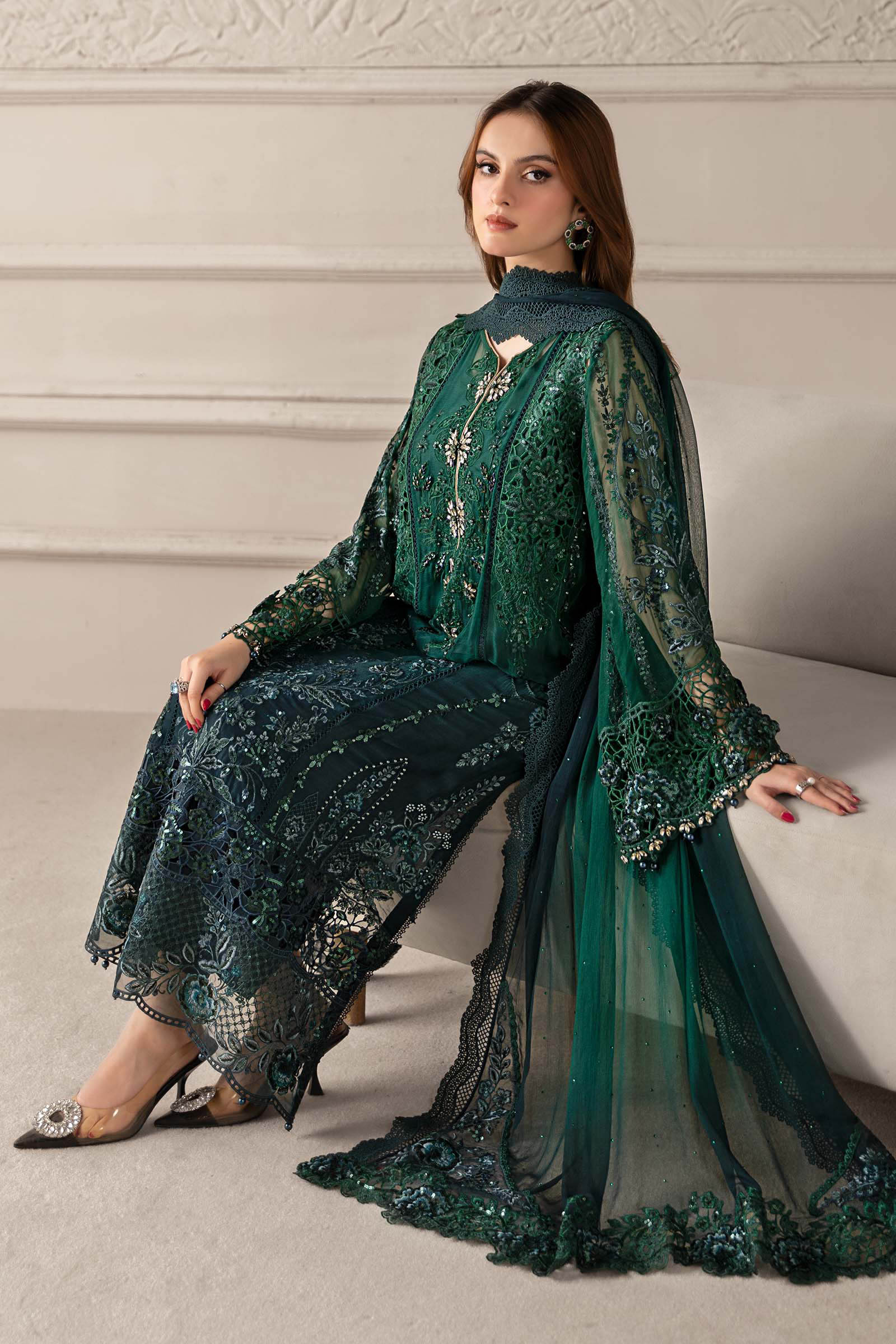 Ready to Wear Emerald Green Embroidered Luxury Suit