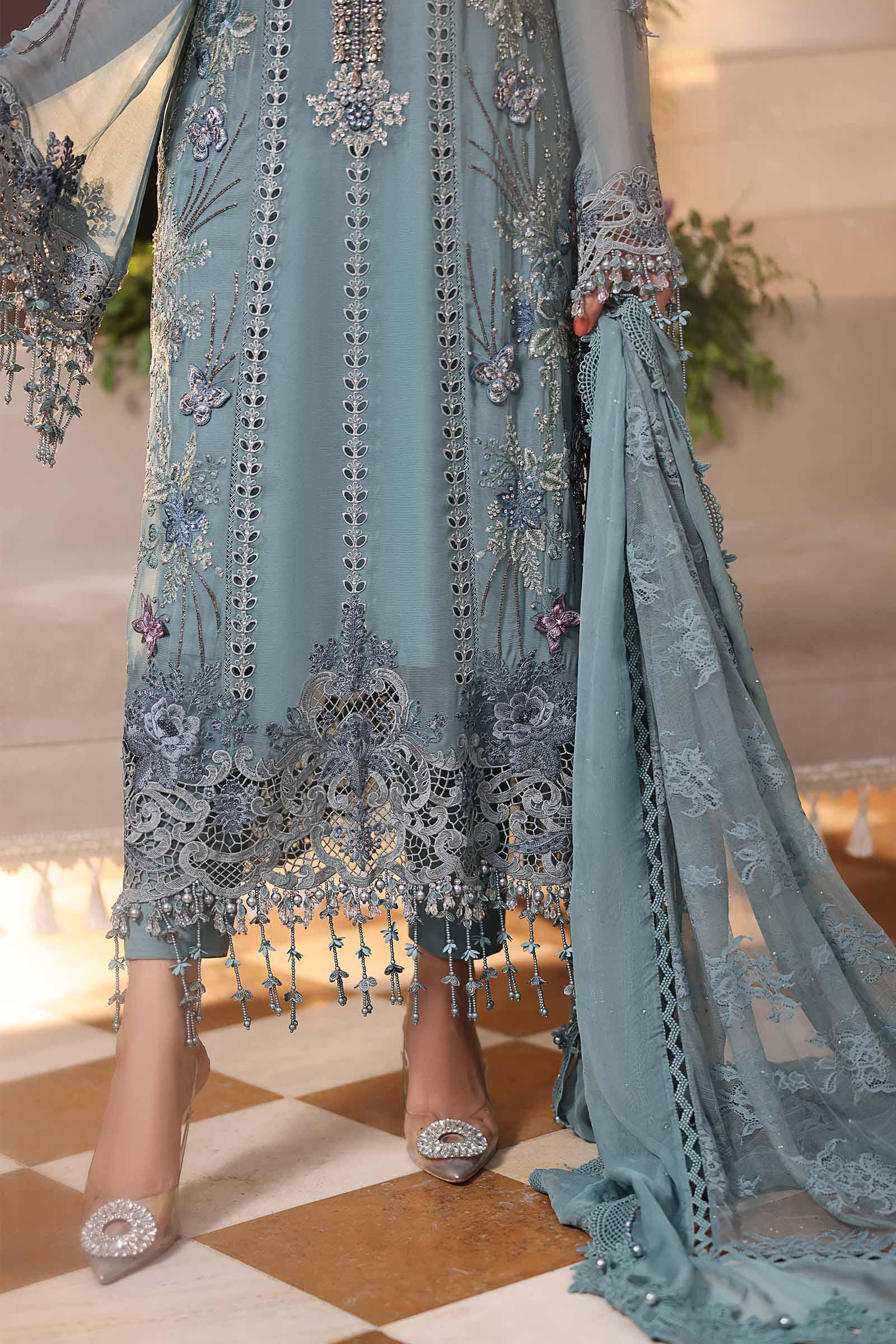 Ice Blue Heavy Embroidered Chiffon Luxury Suit with Adda Work |Ready to Wear