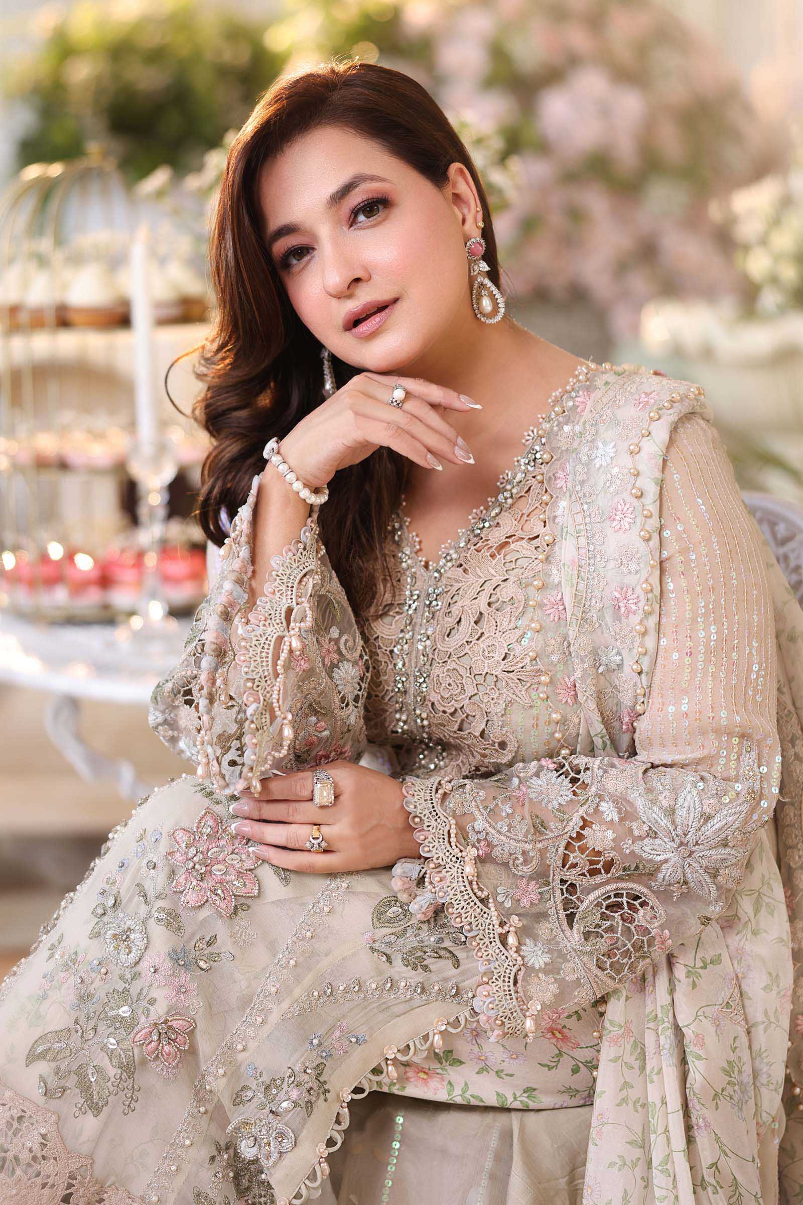 Champagne Embroidered Chiffon Suit with Adda Work | Ready to Wear