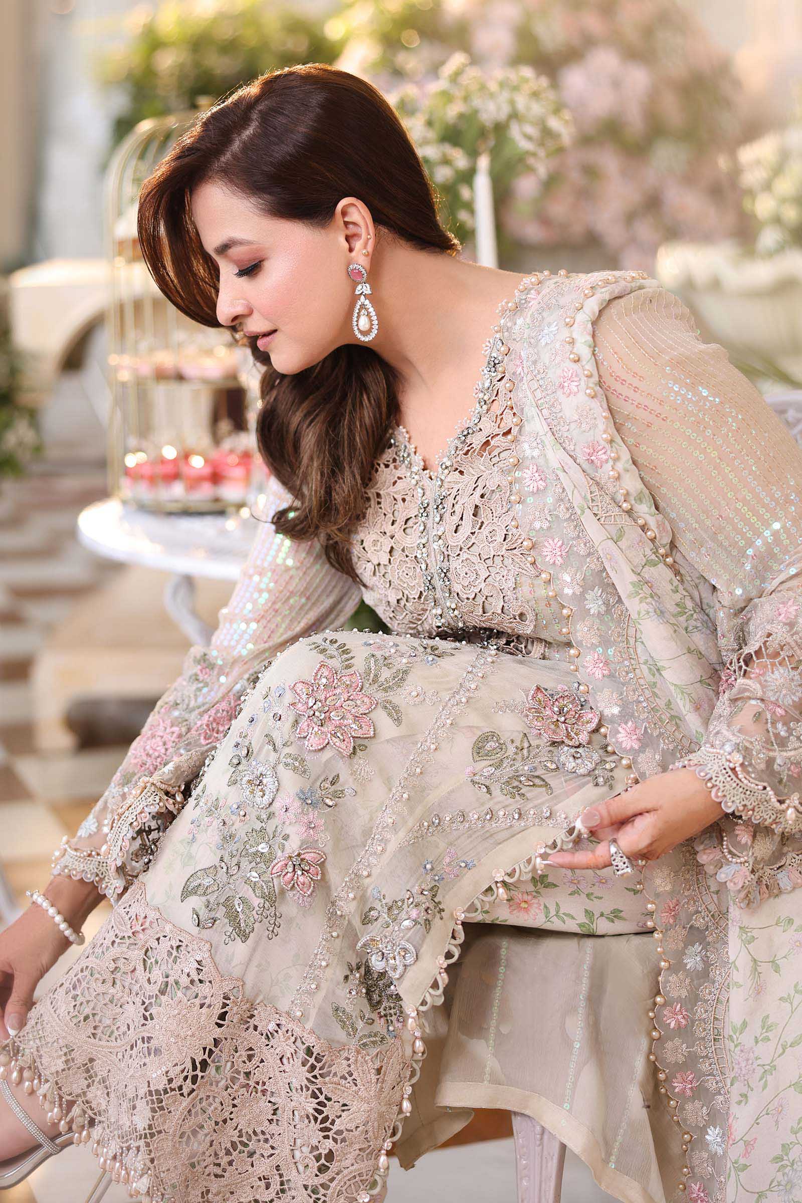 Champagne Embroidered Chiffon Suit with Adda Work | Ready to Wear
