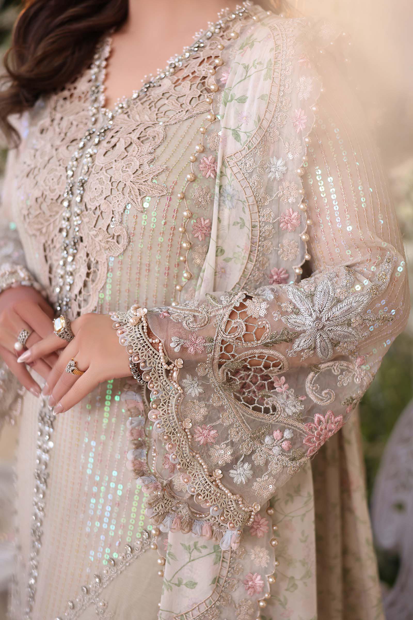 Champagne Embroidered Chiffon Suit with Adda Work | Ready to Wear