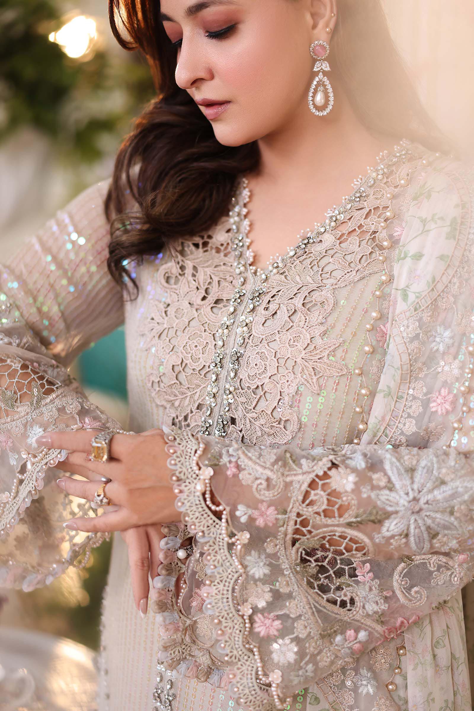 Champagne Embroidered Chiffon Suit with Adda Work | Ready to Wear