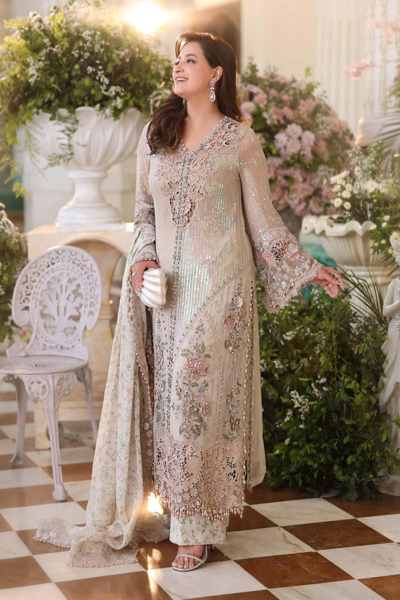 Champagne Embroidered Chiffon Suit with Adda Work | Ready to Wear