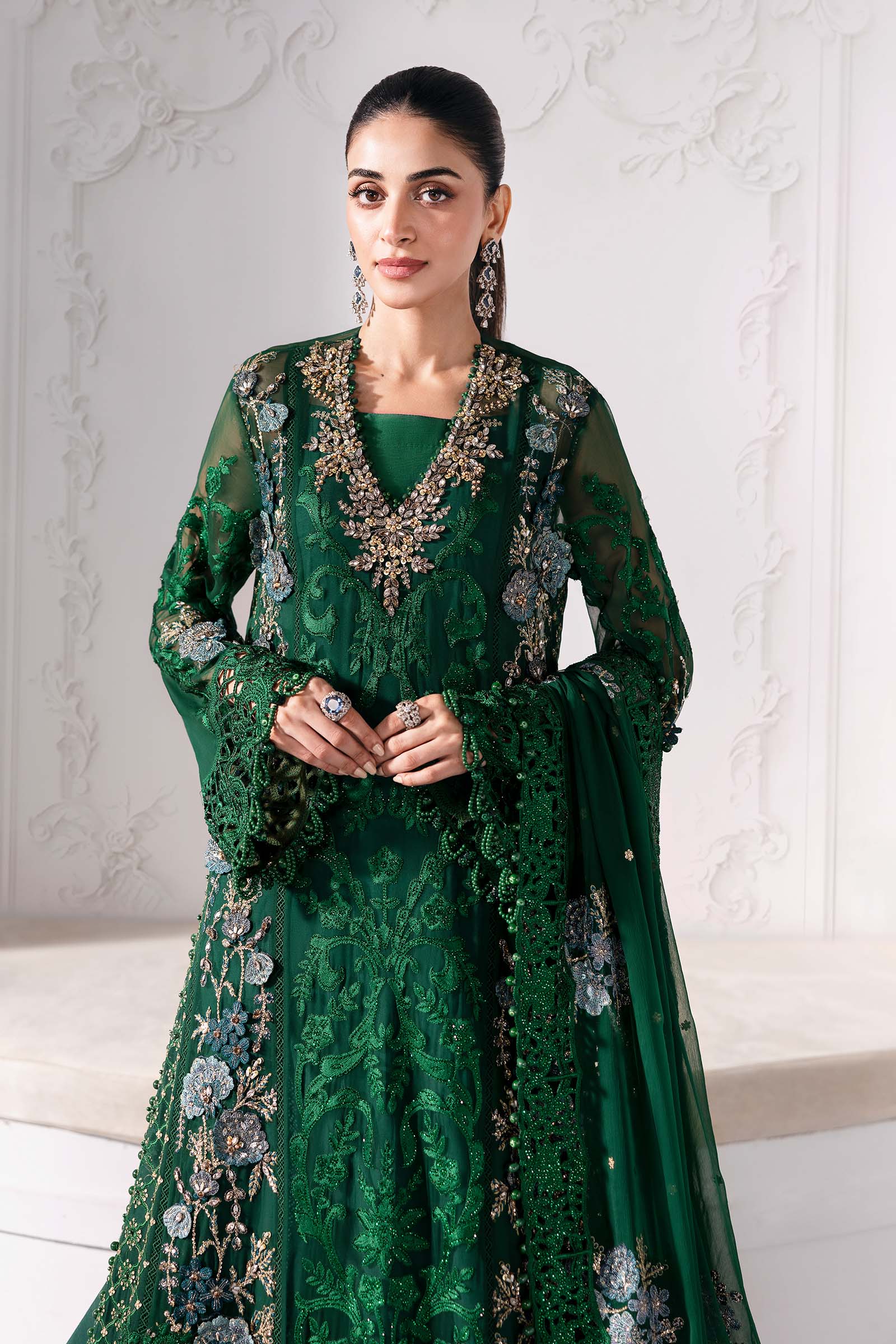 Emerald Green Heavy Embroidered Chiffon Suit |Ready to Wear