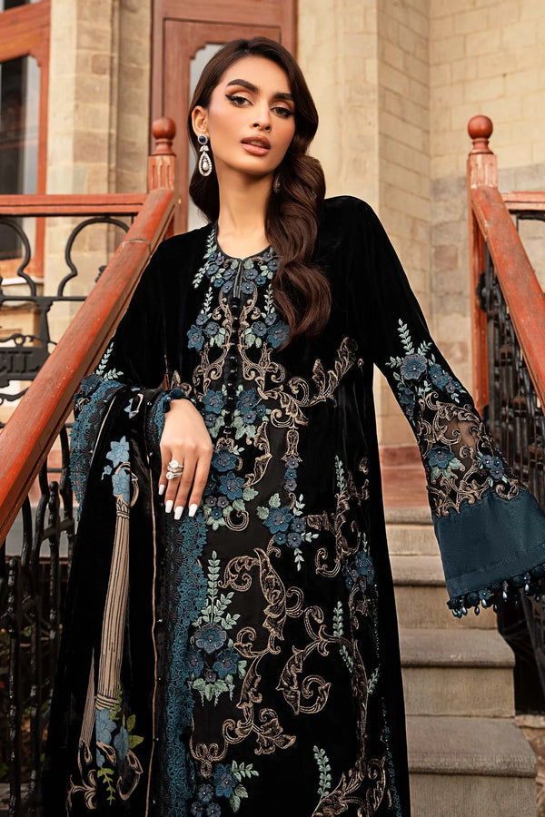 Midnight Teal Velvet Embroidered Festive Suit | RTW