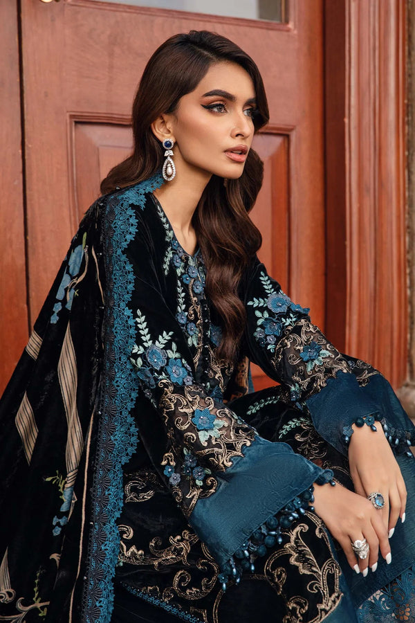 Midnight Teal Velvet Embroidered Festive Suit | RTW