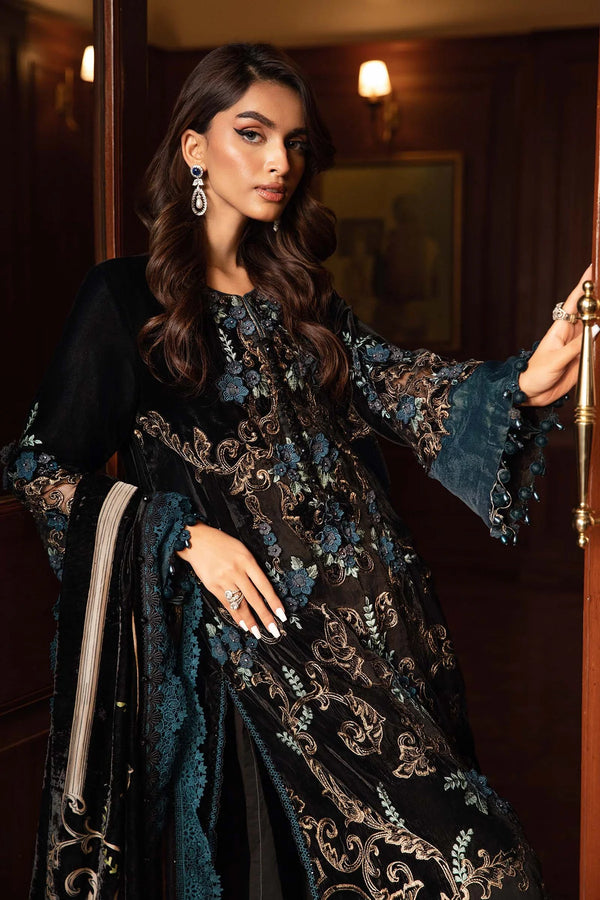 Midnight Teal Velvet Embroidered Festive Suit | RTW