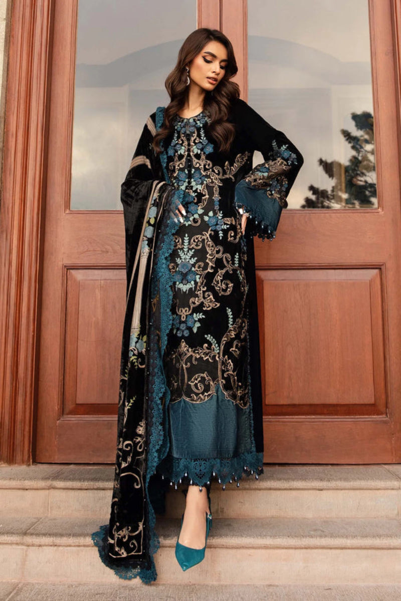 Midnight Teal Velvet Embroidered Festive Suit | RTW