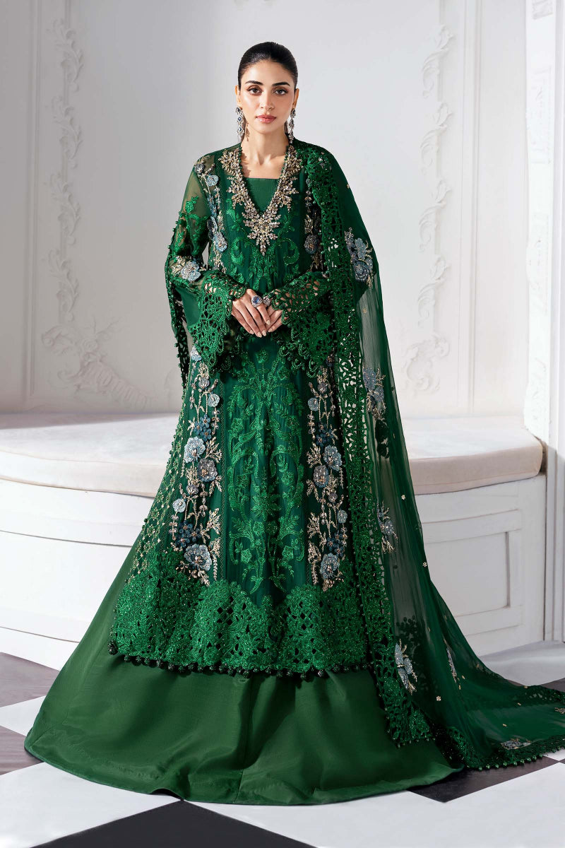 Emerald Green Heavy Embroidered Chiffon Suit |Ready to Wear