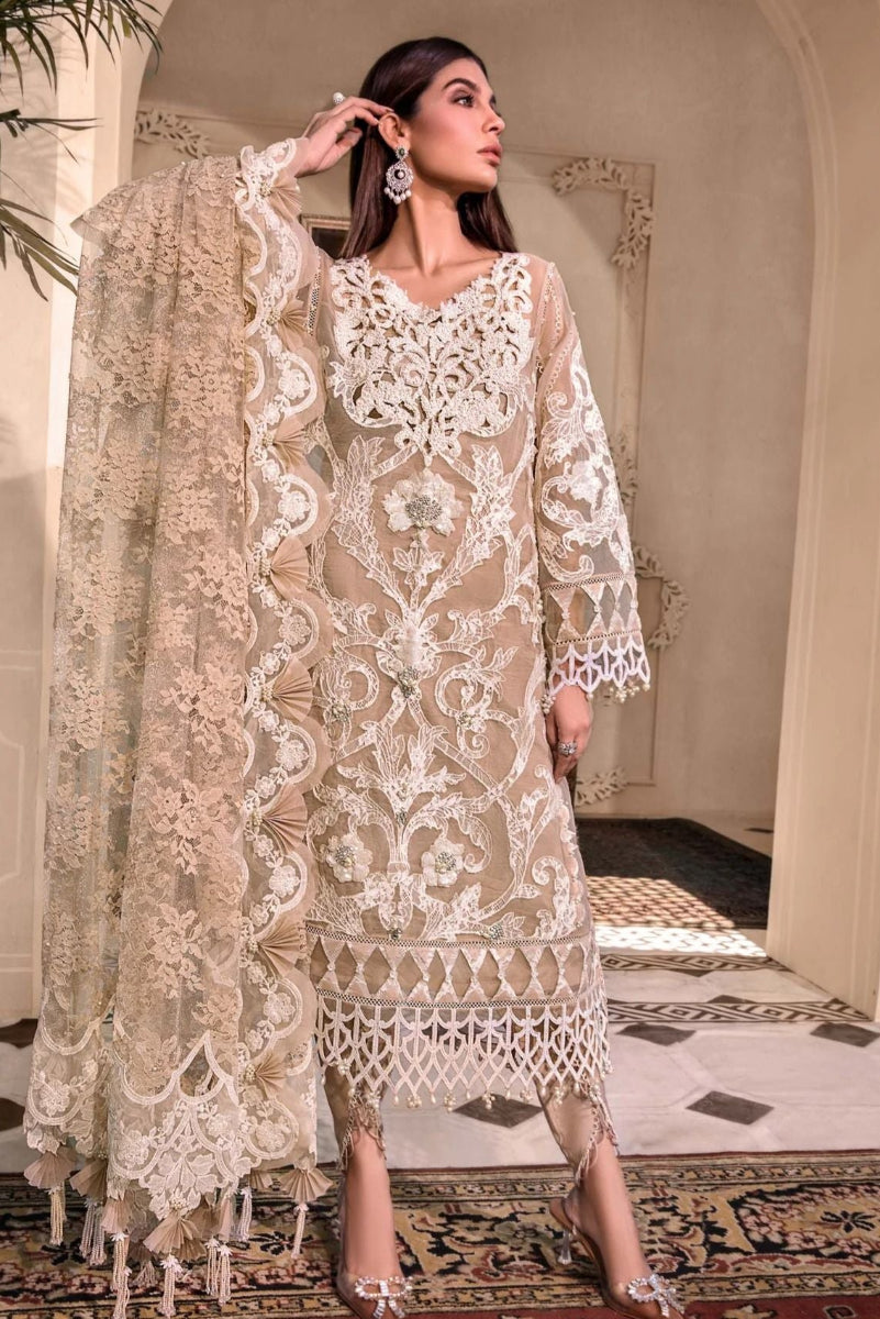 Champagne Heavy Embroidered Organza 3-Piece Suit | RTW