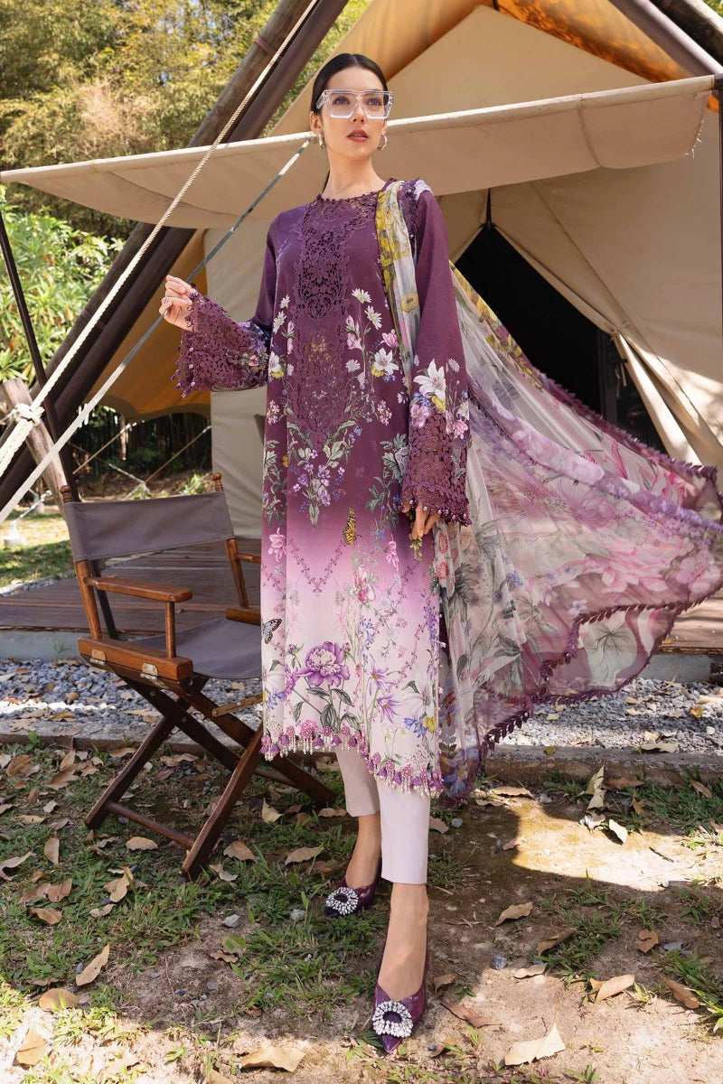 Grape & Lavender Gradient - Embroidered Chiffon Suit | Ready To Wear