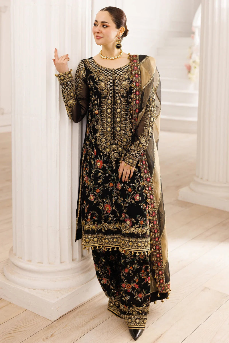 Regal Charcoal - Embroidered Chiffon Suit With Organza Dupatta | Ready To Wear