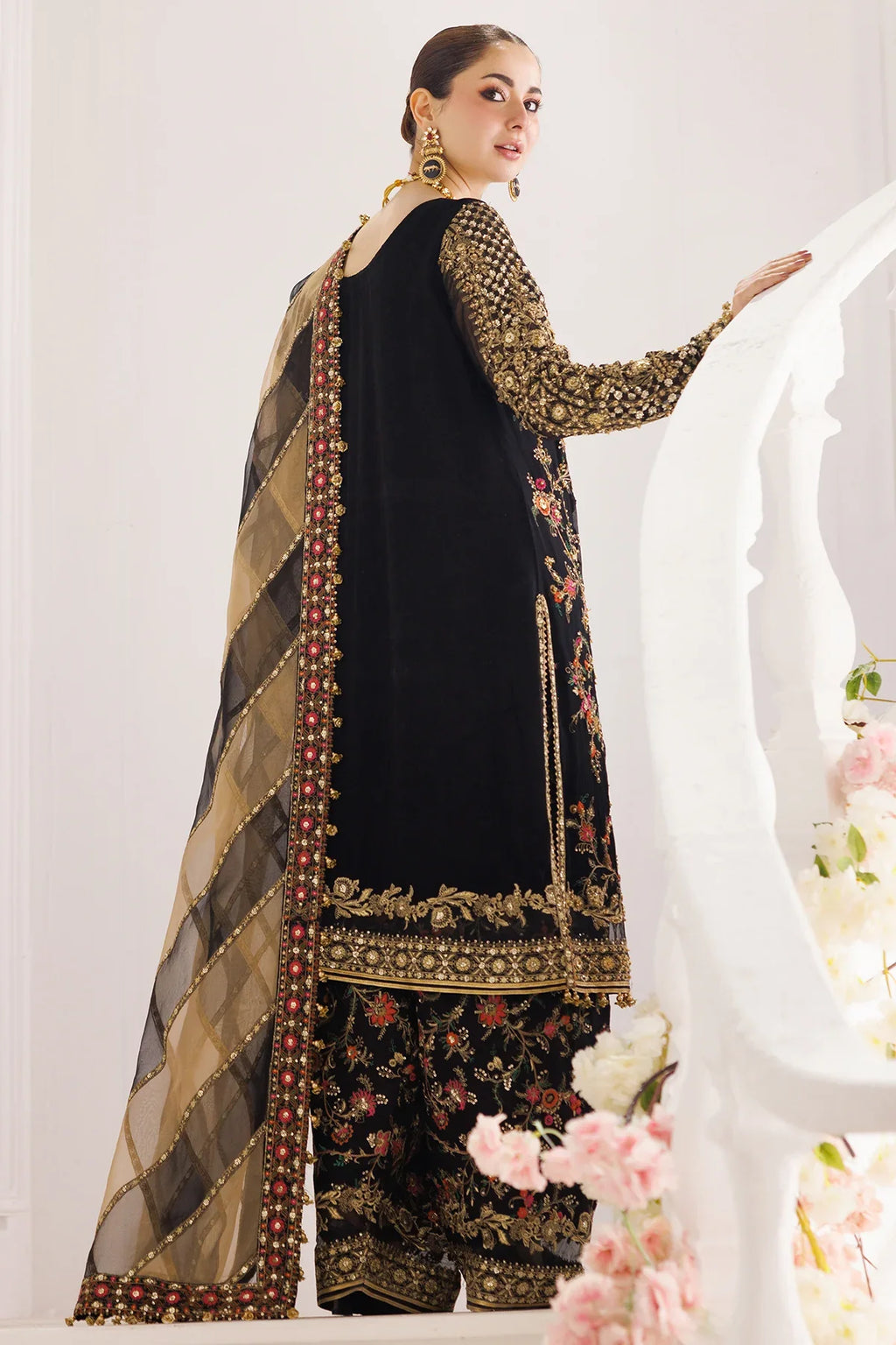 Regal Charcoal - Embroidered Chiffon Suit With Organza Dupatta | Ready To Wear