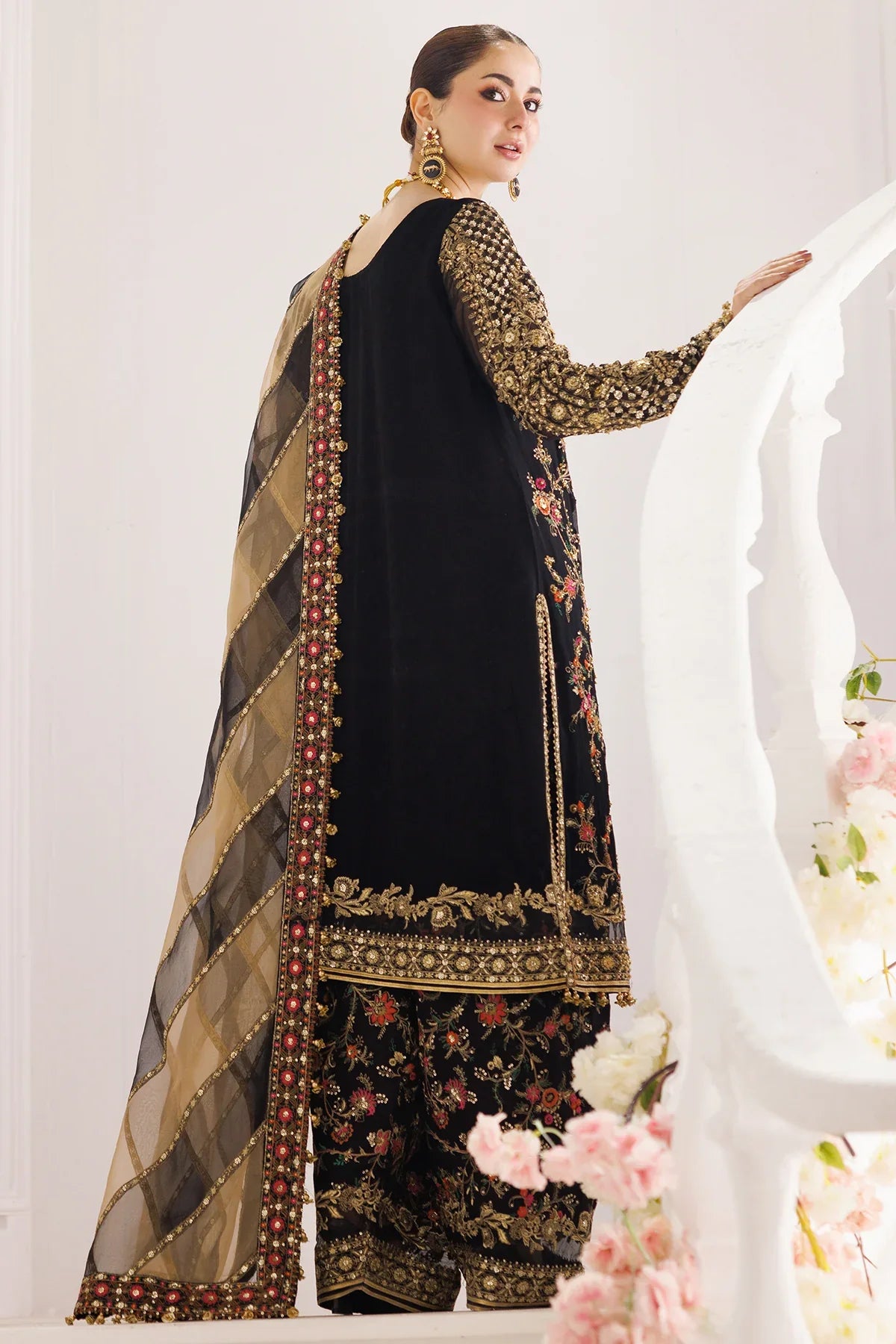 Regal Charcoal - Embroidered Chiffon Suit With Organza Dupatta | Ready To Wear