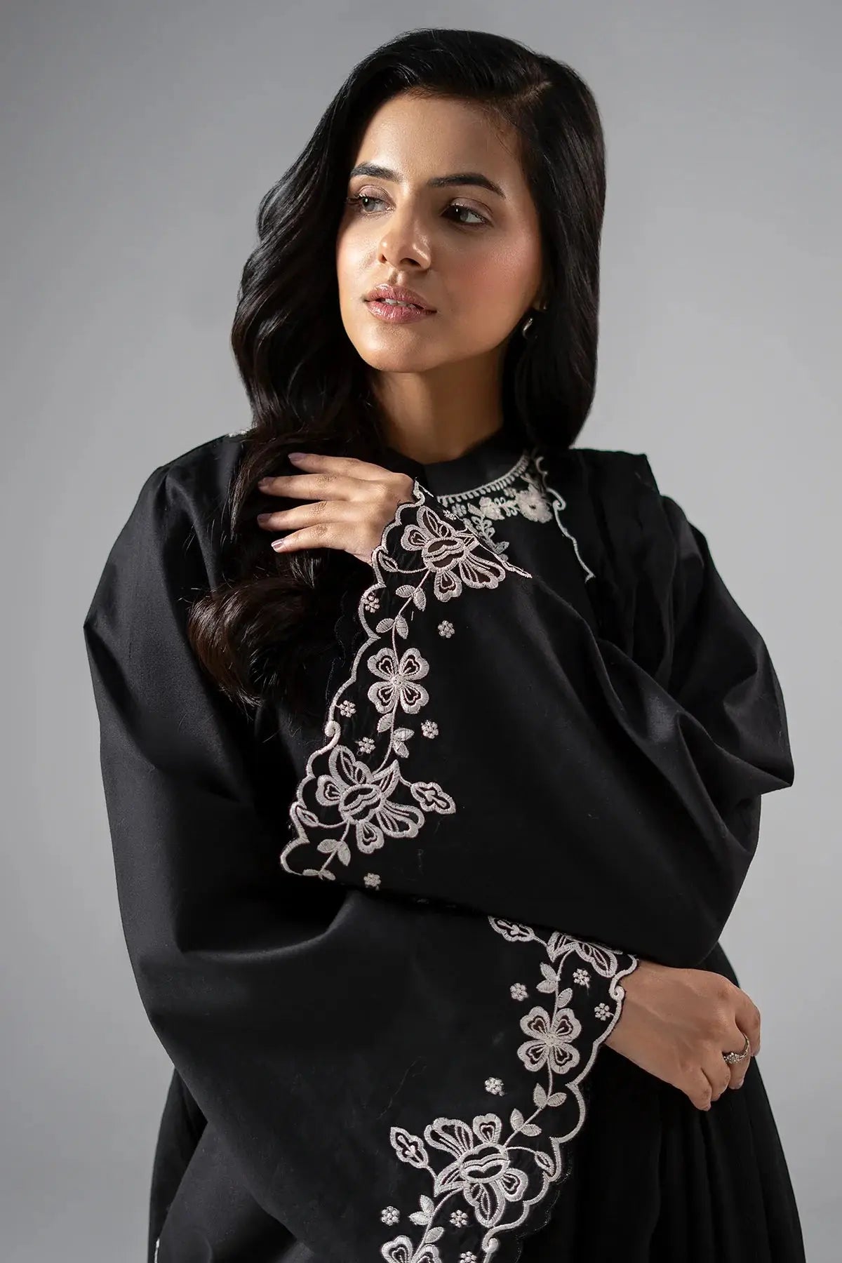 Black Edition Lawn 2026 | Chikan Kari Embroidered Black 2-Piece Unstitched Suit | Chiffon Dupatta