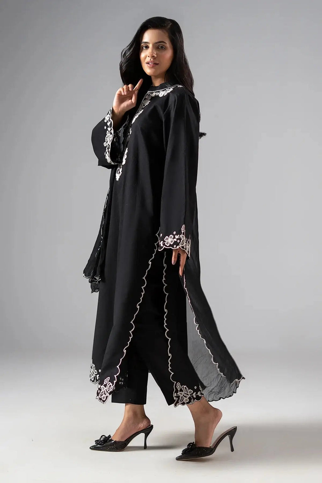 Black Edition Lawn 2026 | Chikan Kari Embroidered Black 2-Piece Unstitched Suit | Chiffon Dupatta