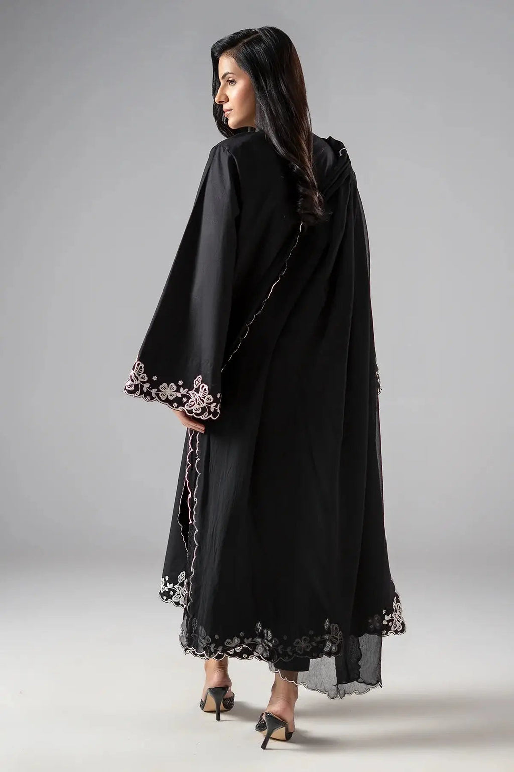 Black Edition Lawn 2026 | Chikan Kari Embroidered Black 2-Piece Unstitched Suit | Chiffon Dupatta