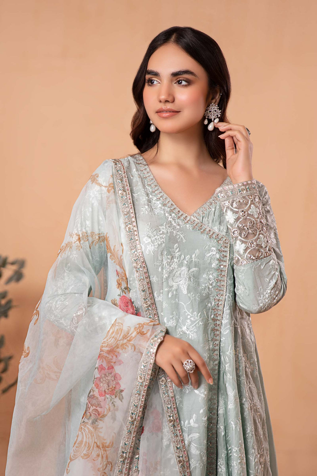 Ice Blue Embroidered Jacquard Lawn Suit | Ready to Wear