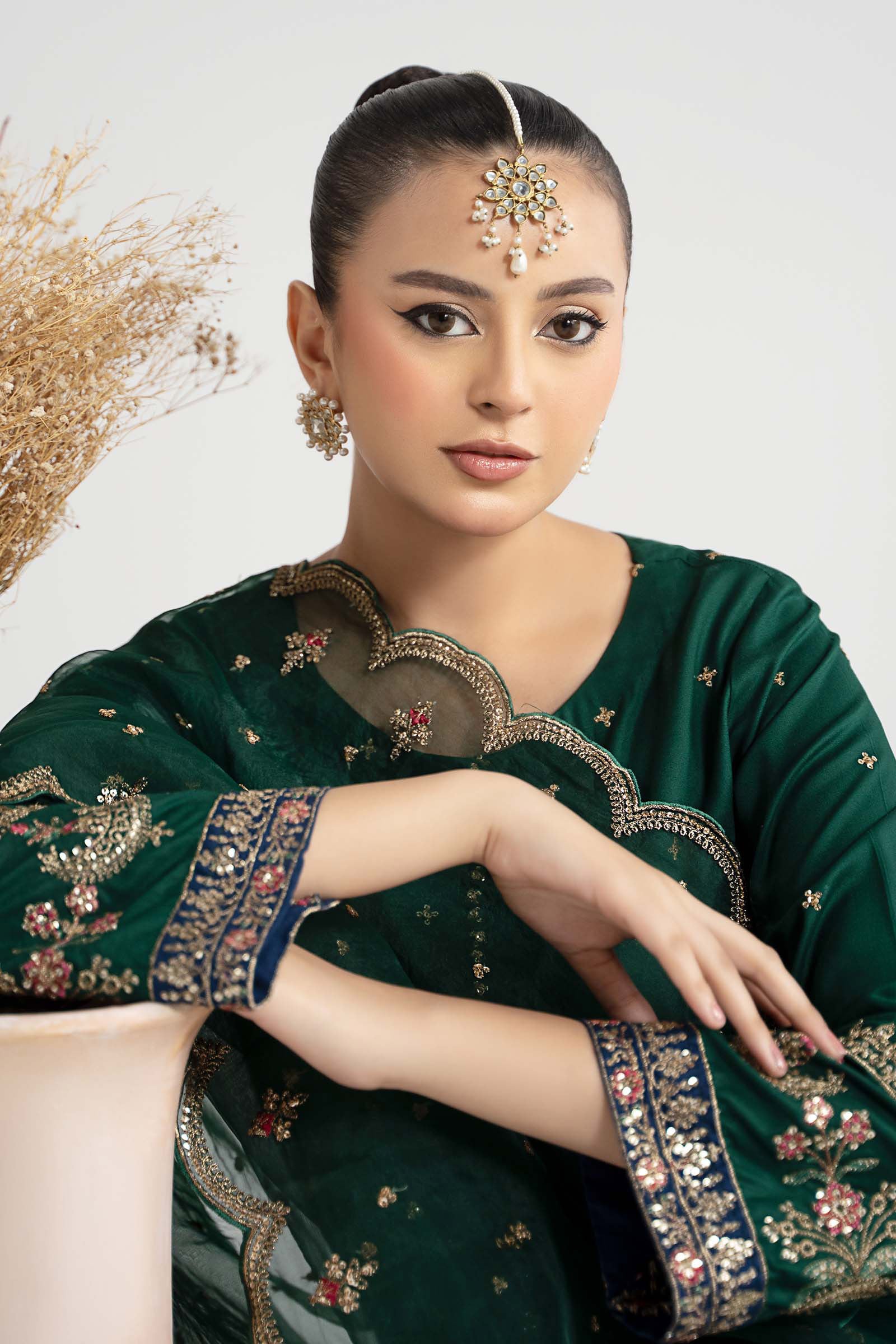 Dark Green Sequence Embroidered Lawn Suit with Navy Blue Trouser | Ready to Wear