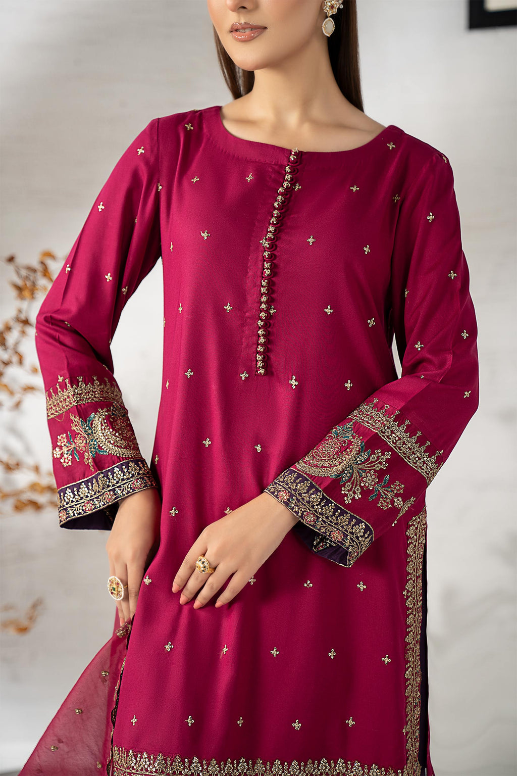 Magenta Sequence Embroidered Lawn Suit with Deep Plum Trouser | Ready to Wear