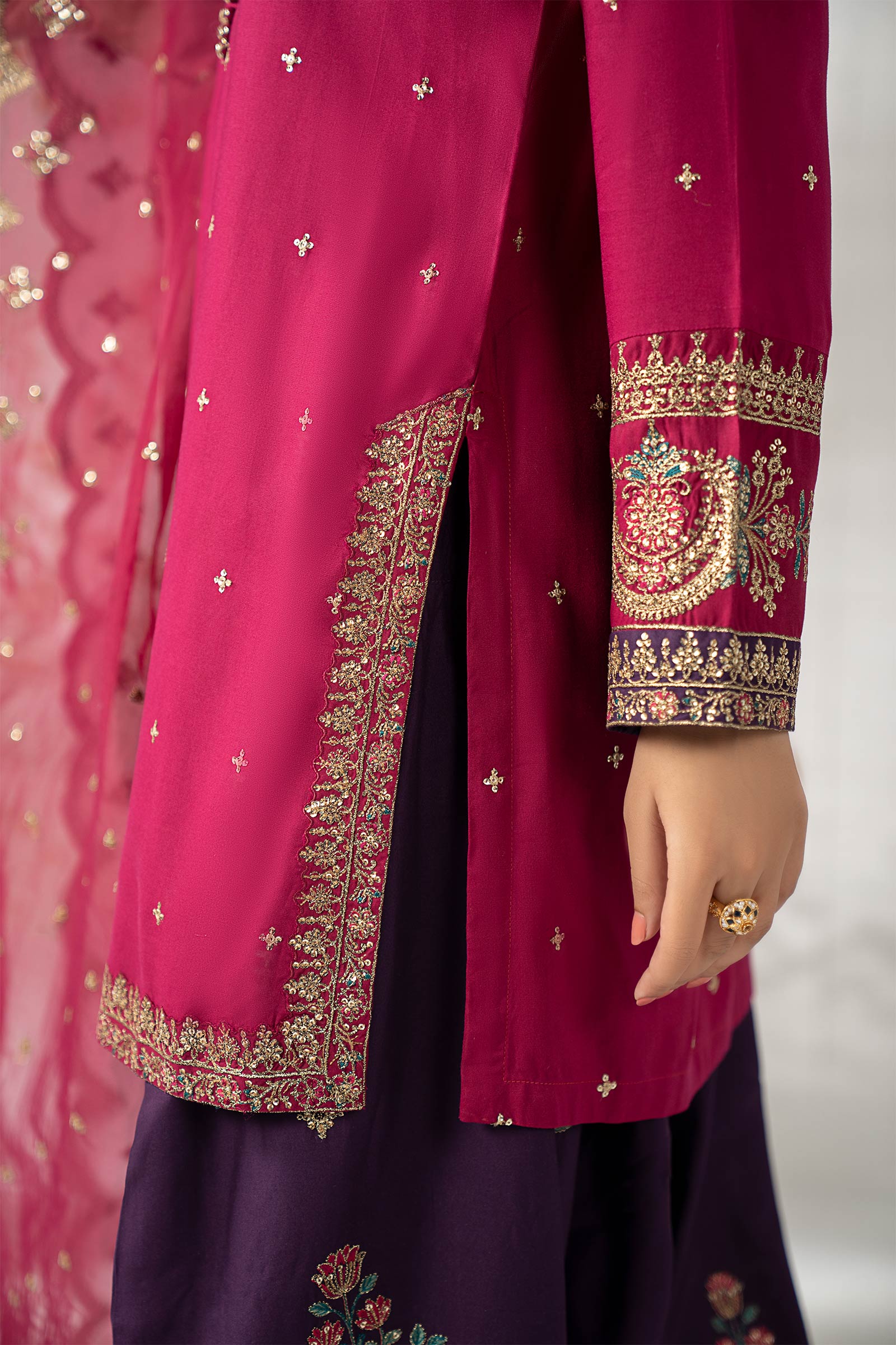 Magenta Sequence Embroidered Lawn Suit with Deep Plum Trouser | Ready to Wear