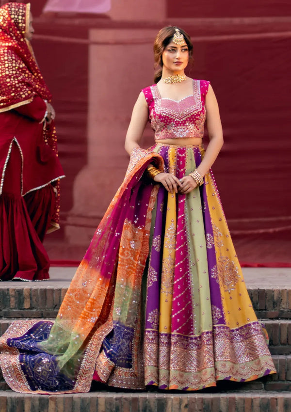 Multi-Color Raw Silk Embroidered Lehenga Set | Ready To Wear