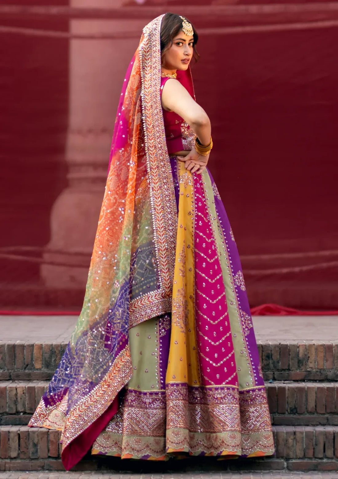 Multi-Color Raw Silk Embroidered Lehenga Set | Ready To Wear