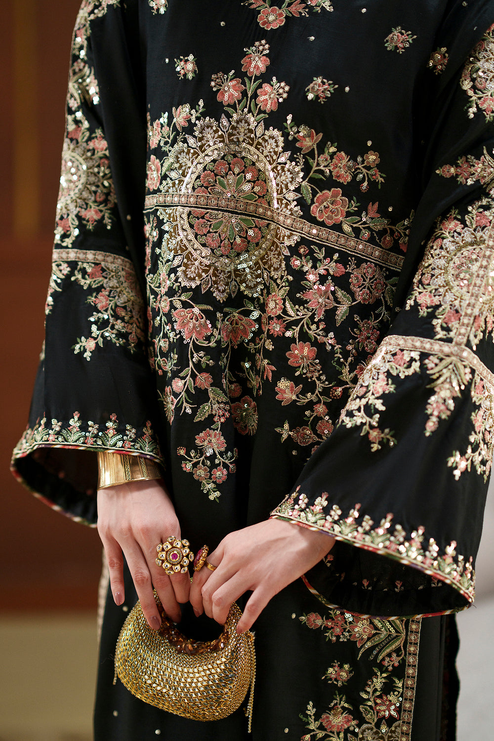 Black Charmoush Silk Embroidered Suit | Ready to Wear