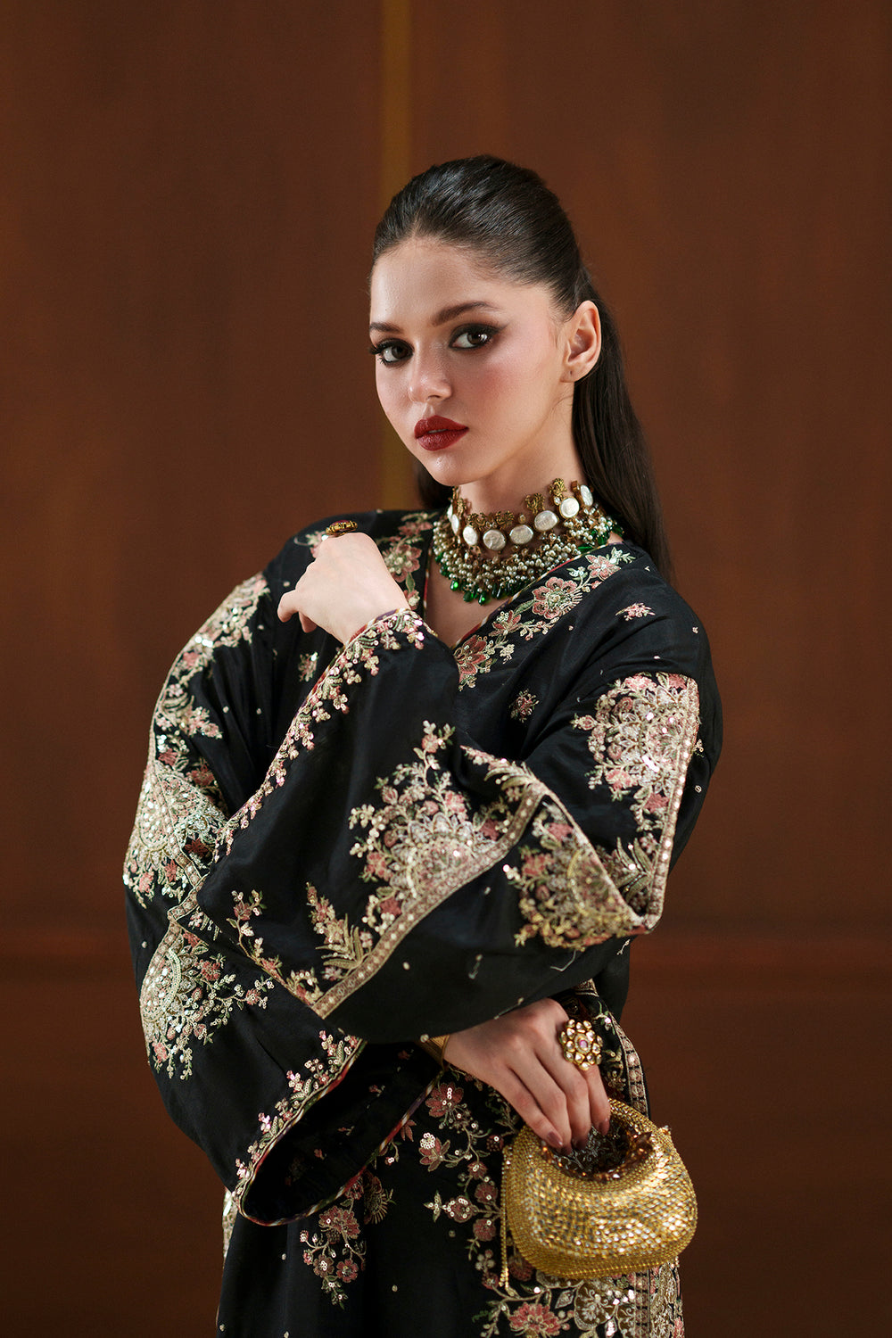 Black Charmoush Silk Embroidered Suit | Ready to Wear