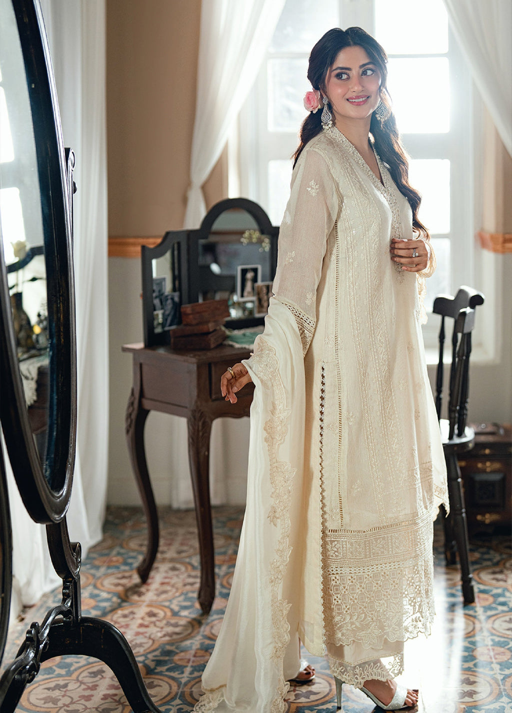 Ivory Embroidered Chiffon Suit | Ready to Wear