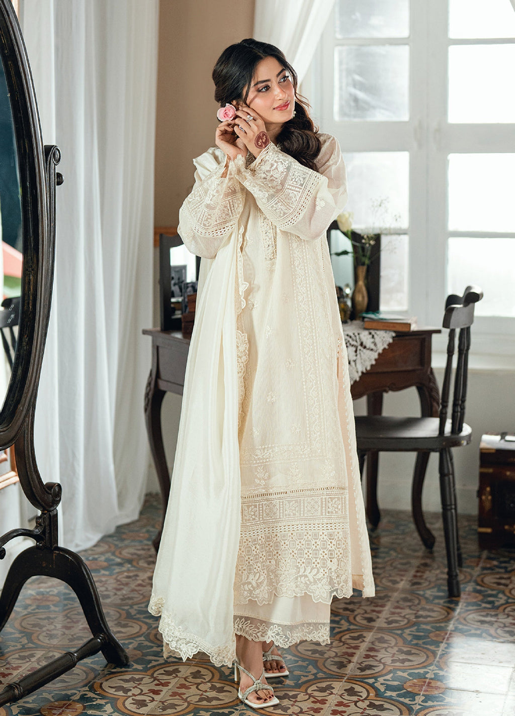Ivory Embroidered Chiffon Suit | Ready to Wear