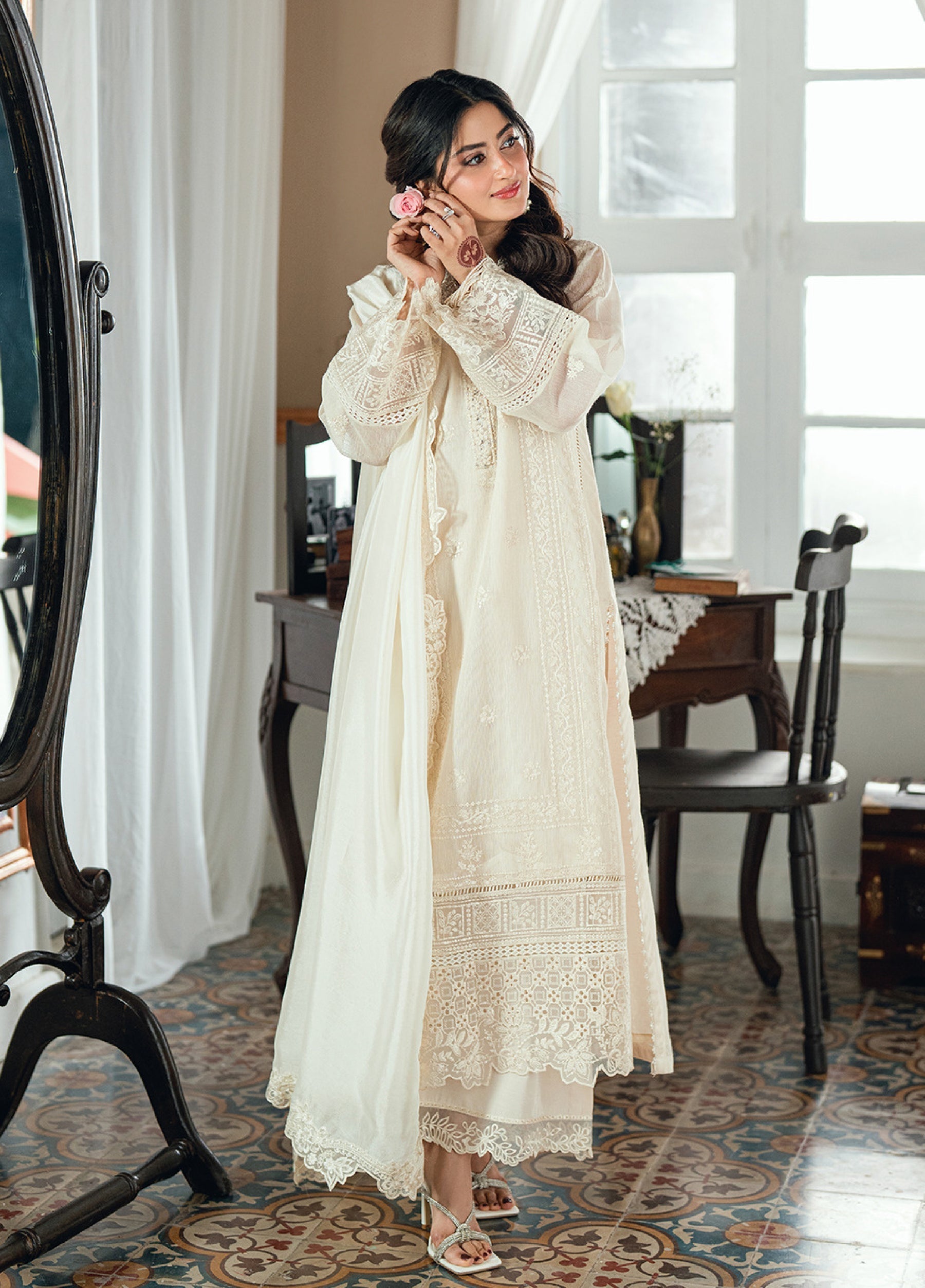 Ivory Embroidered Chiffon Suit | Ready to Wear