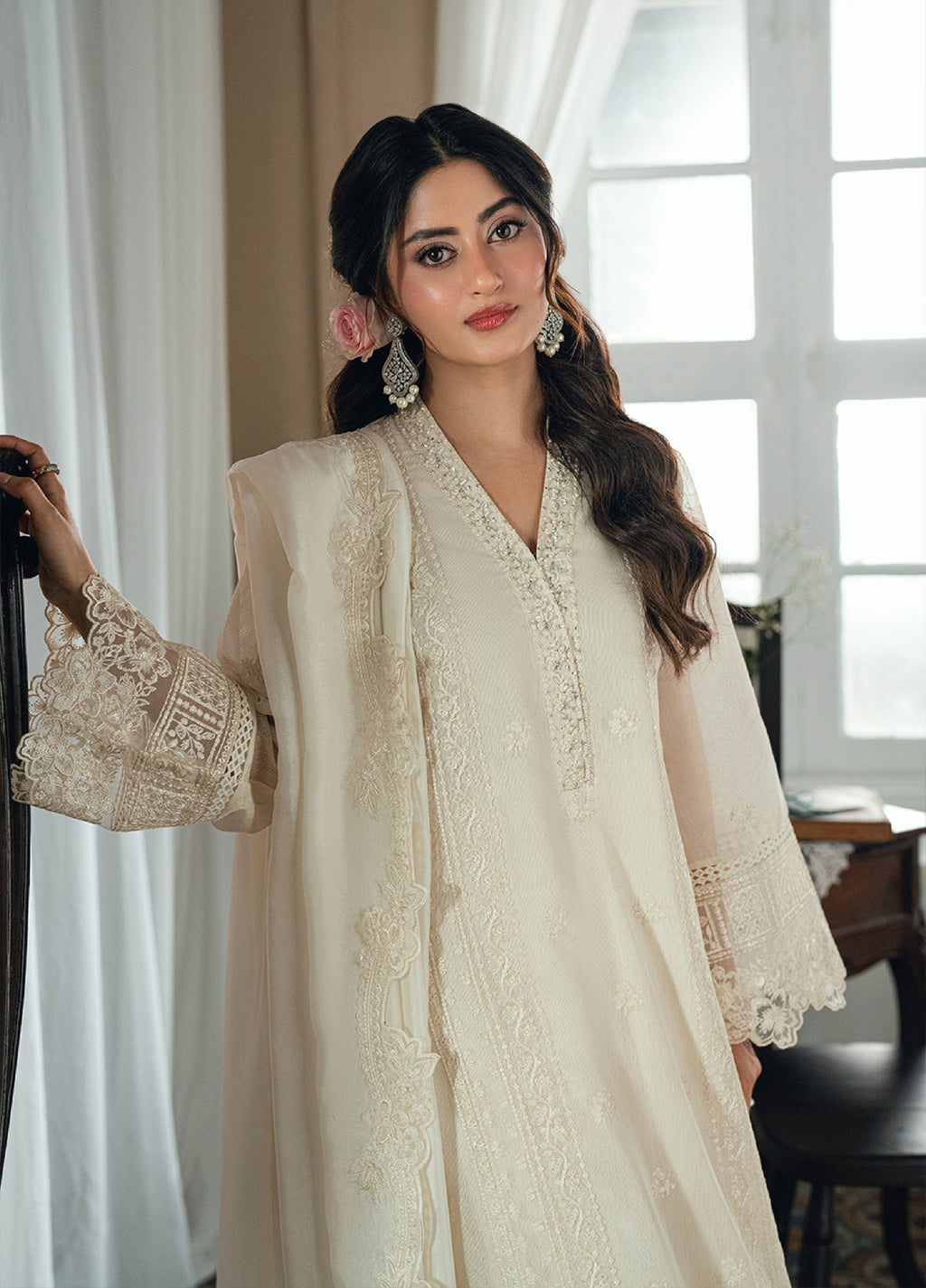 Ivory Embroidered Chiffon Suit | Ready to Wear
