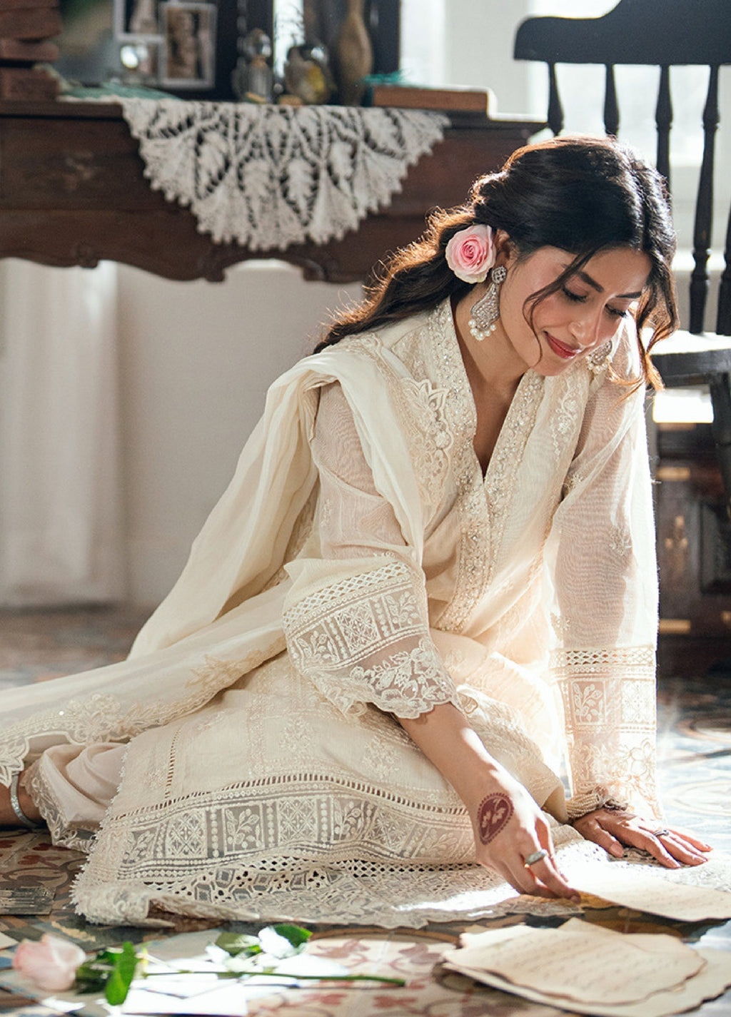 Ivory Embroidered Chiffon Suit | Ready to Wear