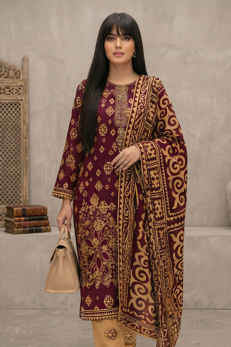 03-Piece Printed Lawn Suit - Ready To Wear