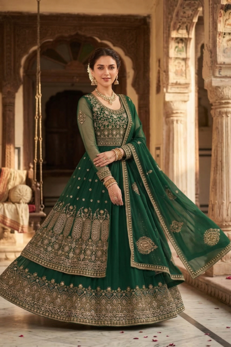 Net Open Maxi With Glitter Sequin & Zari Embroidery