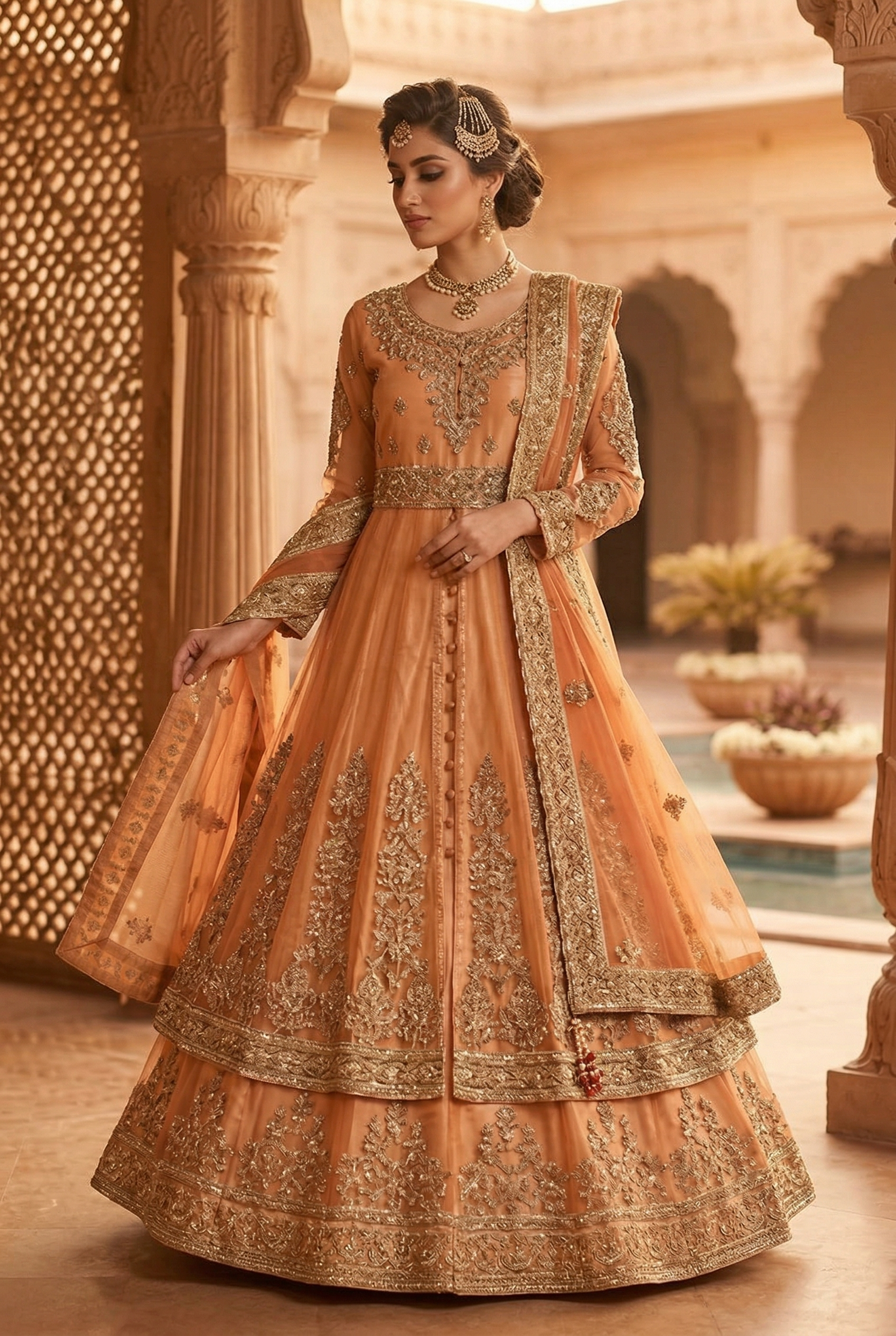 Net Maxi With Glitter Sequin Embroidery - Ready To Wear