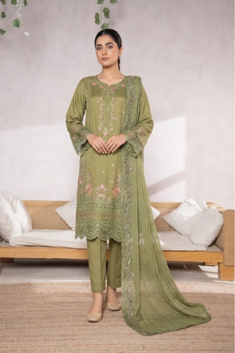 03-Piece Embroidered Chikankari Suit - Ready To Wear