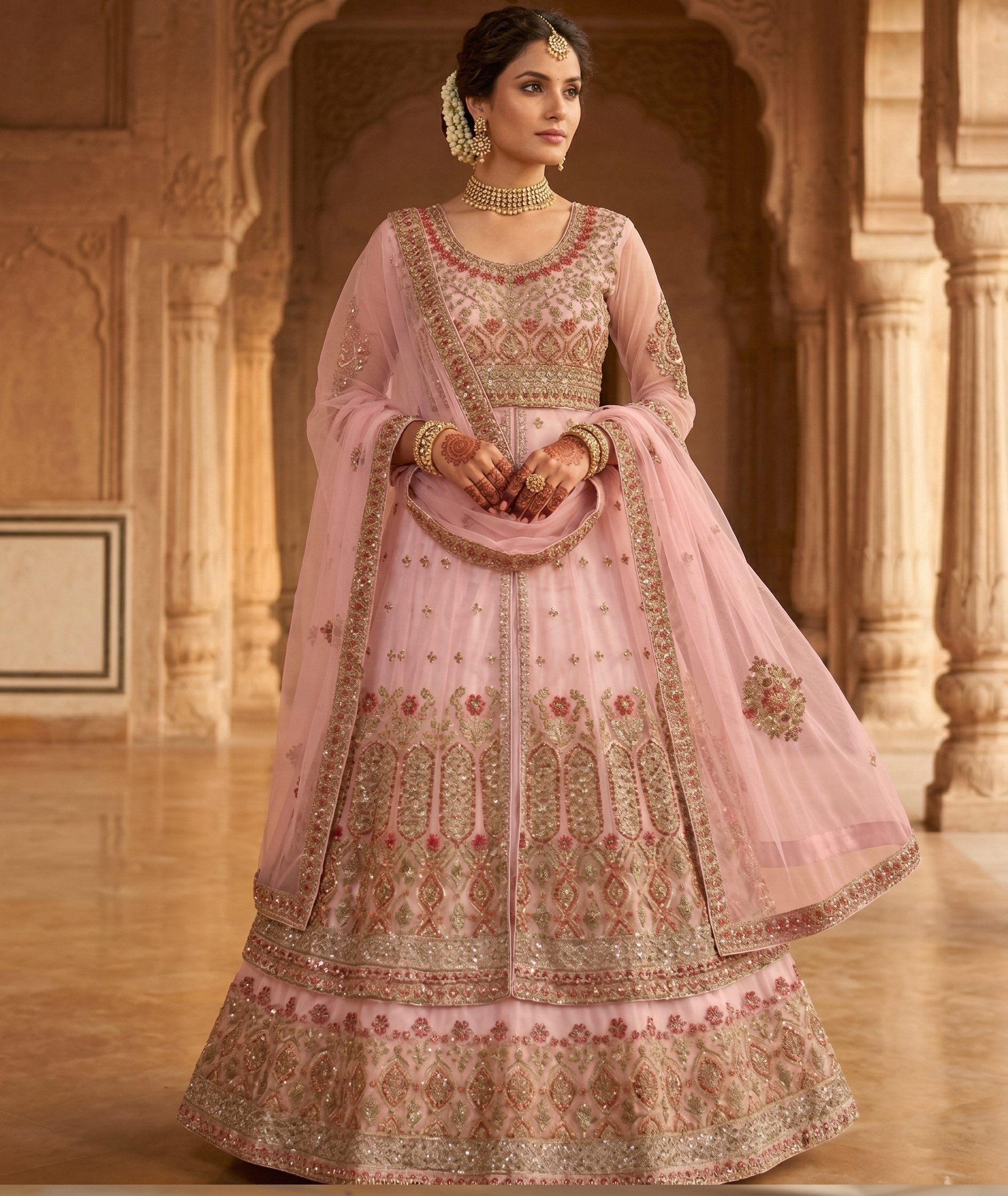Net Open Maxi With Glitter Sequin & Zari Embroidery