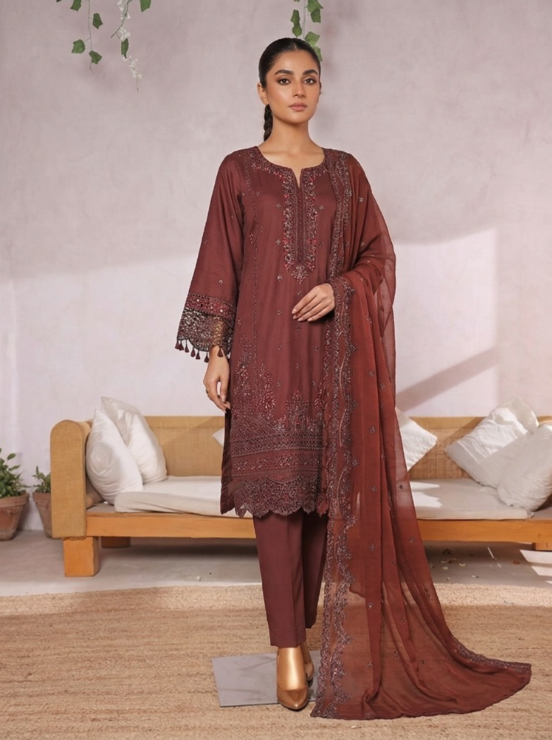 03-Piece Embroidered Chikankari Suit - Ready To Wear