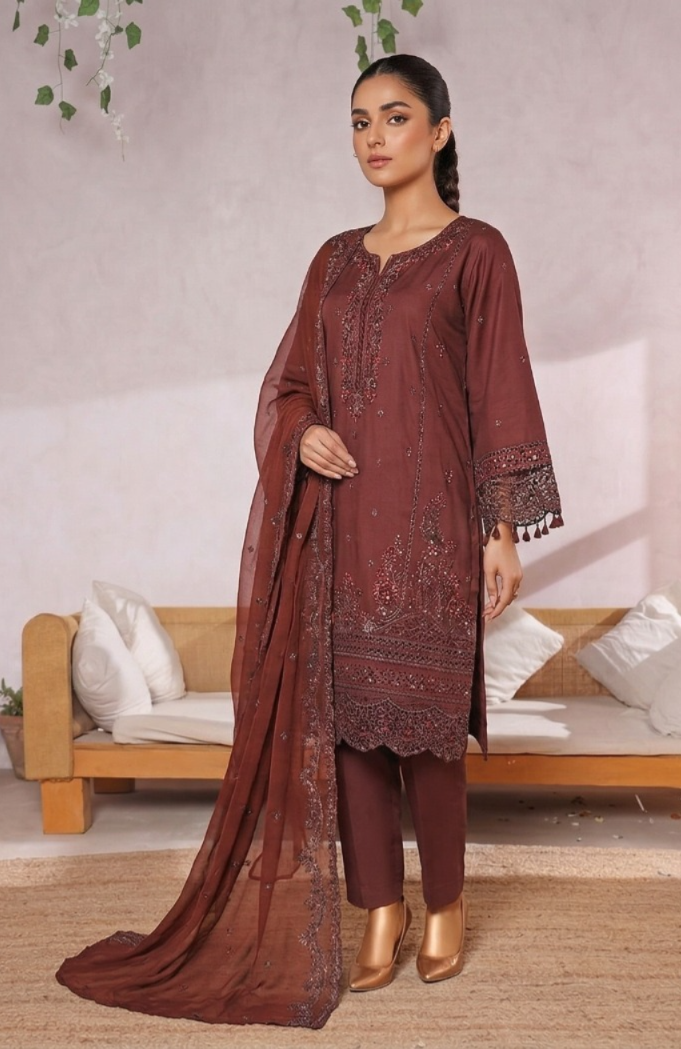 03-Piece Embroidered Chikankari Suit - Ready To Wear