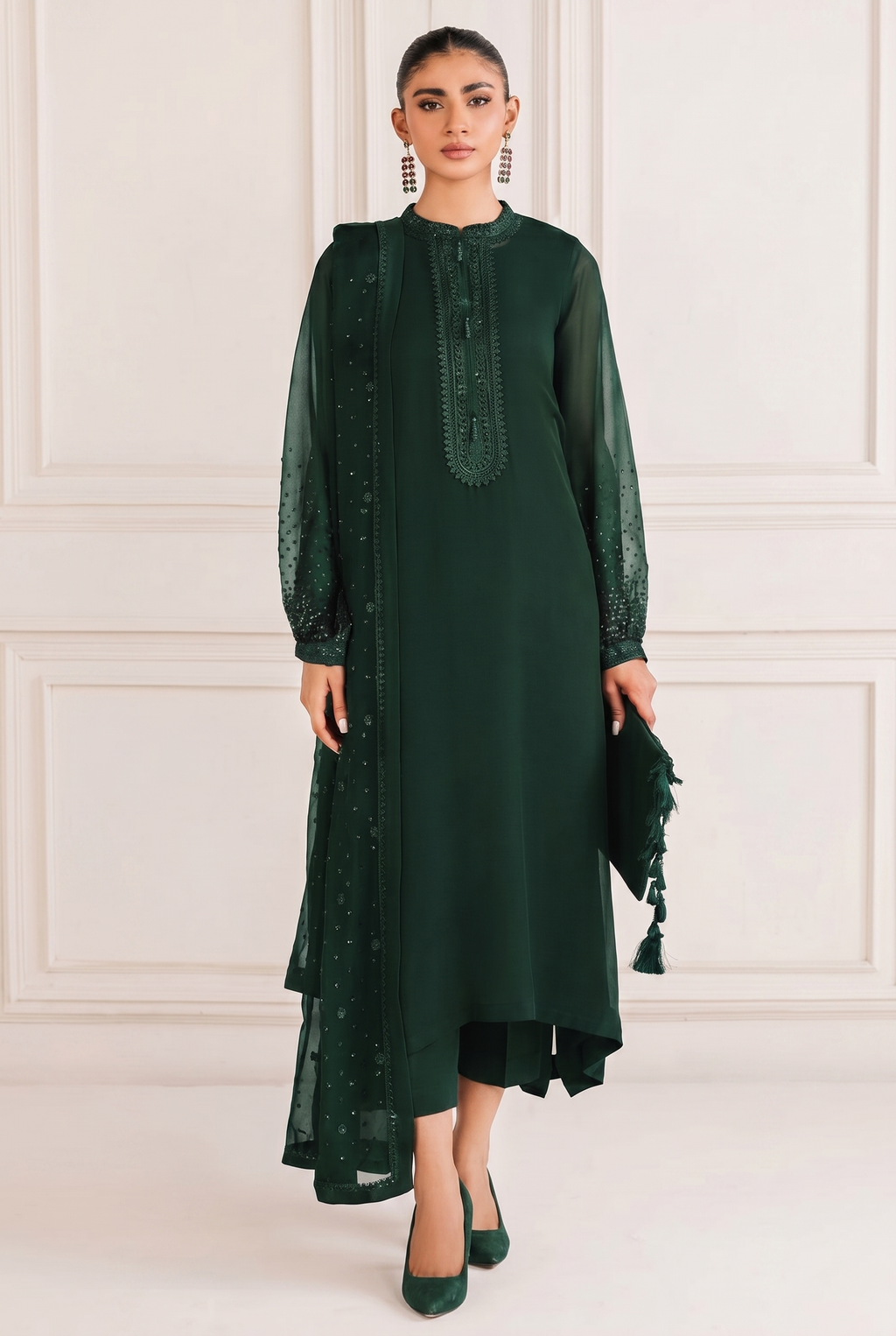 03-Piece Chiffon Suit With Sequence Embroidery - Ready To Wear