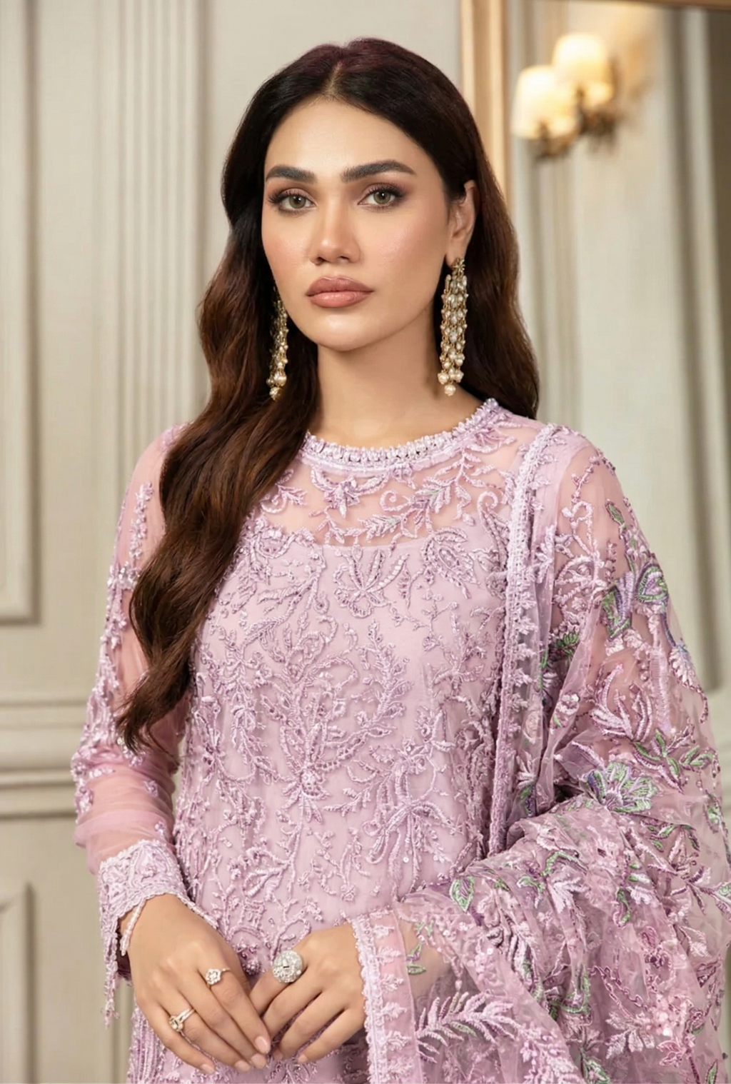 03-Piece Net Suit With Fully Embroidery - Ready To Wear
