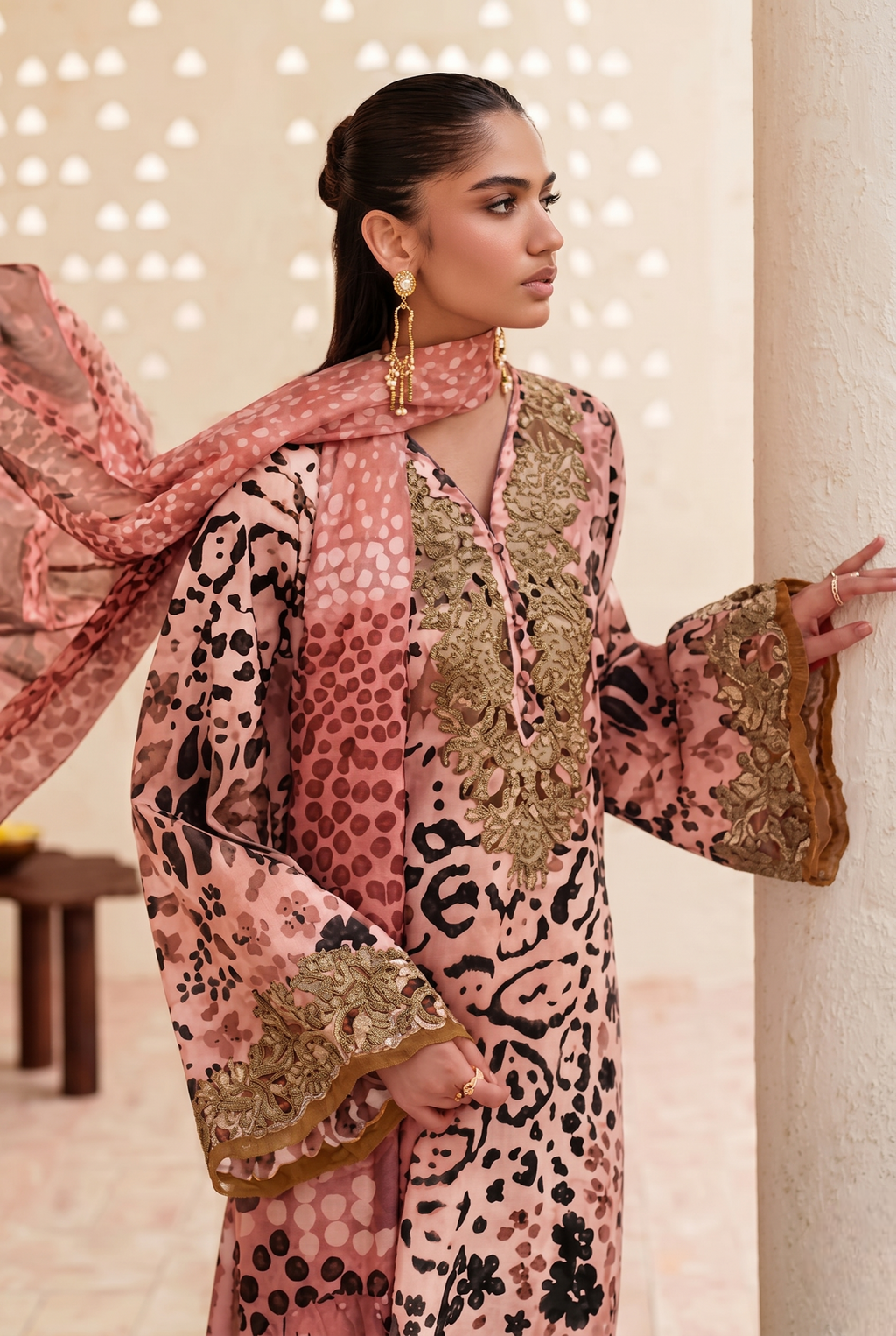 Pink Leopard Print - Printed Lawn Suit With Chiffon Dupatta | Ready To Wear