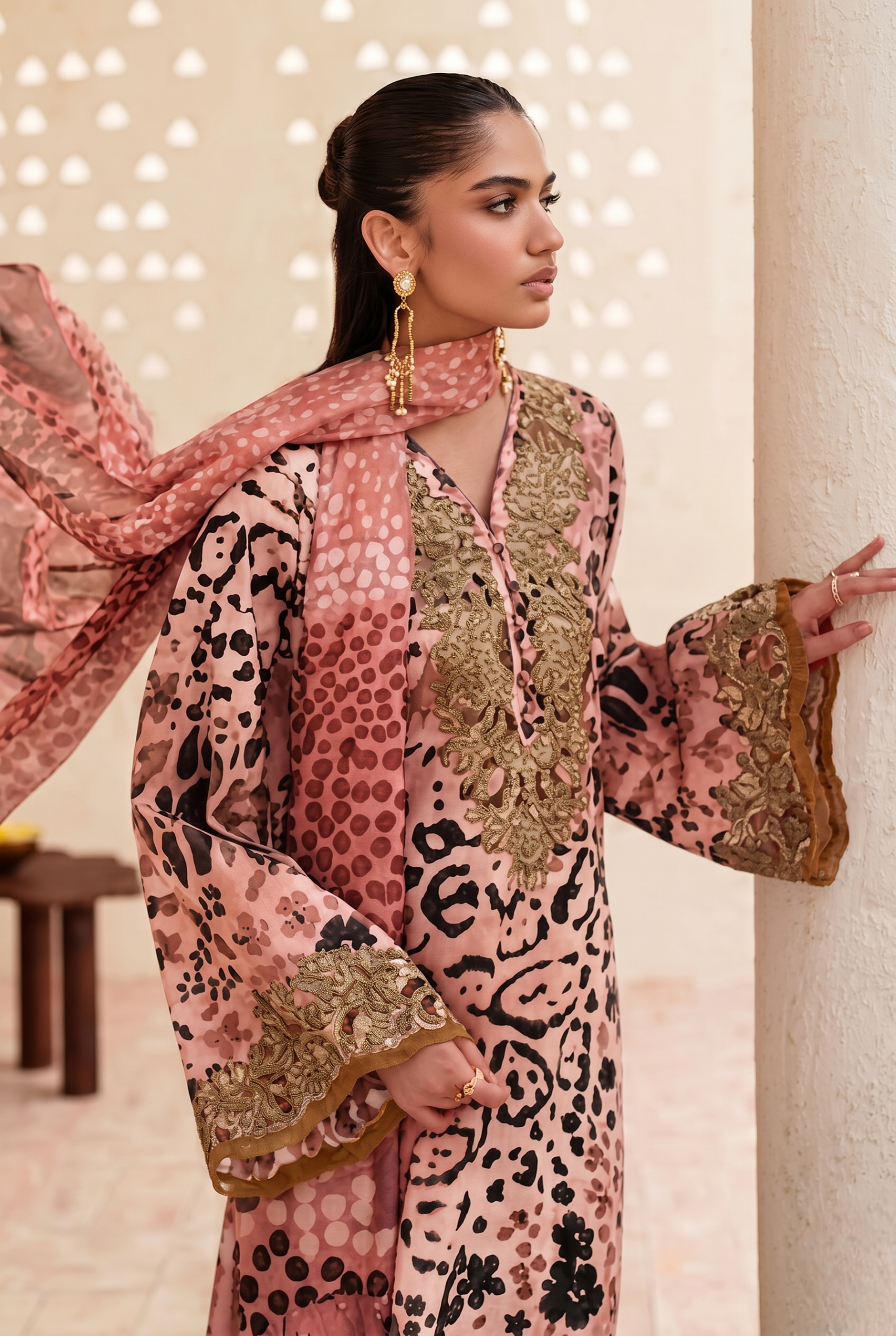Pink Leopard Print - Printed Lawn Suit With Chiffon Dupatta | Ready To Wear