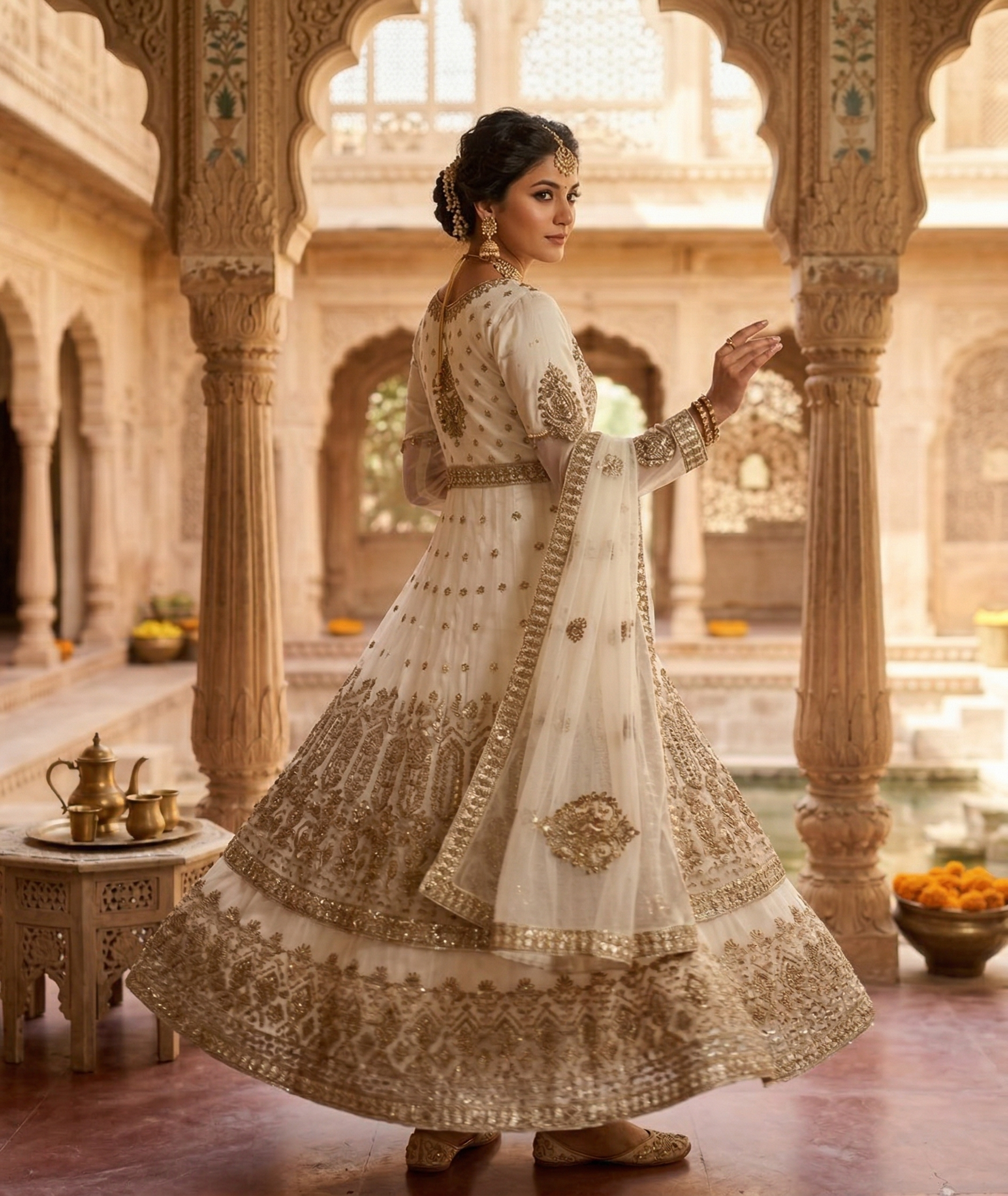Net Open Maxi With Glitter Sequin & Zari Embroidery