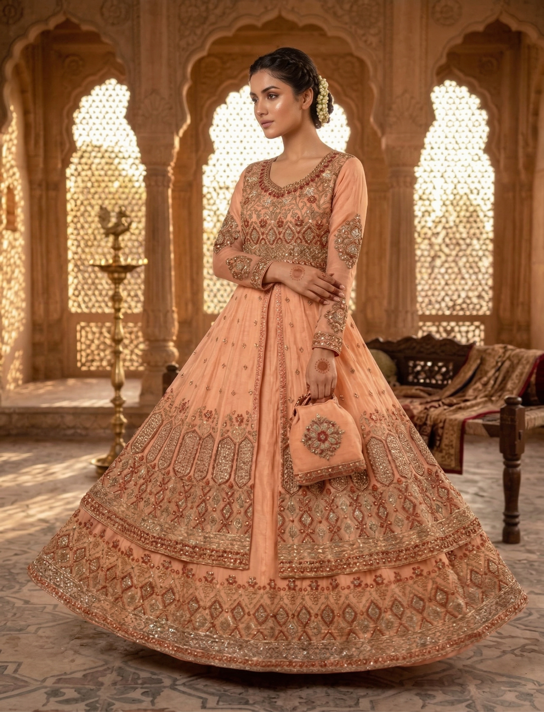 Net Open Maxi With Glitter Sequin & Zari Embroidery