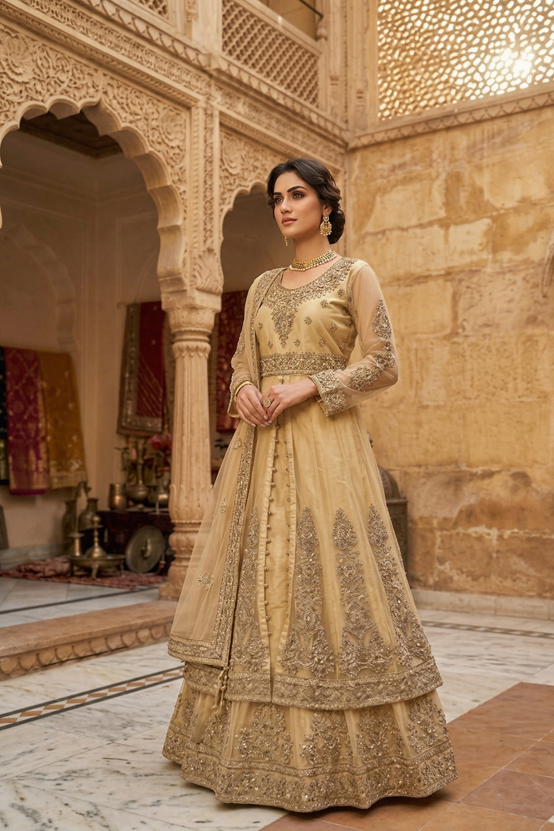 Net Maxi With Glitter Sequin Embroidery - Ready To Wear