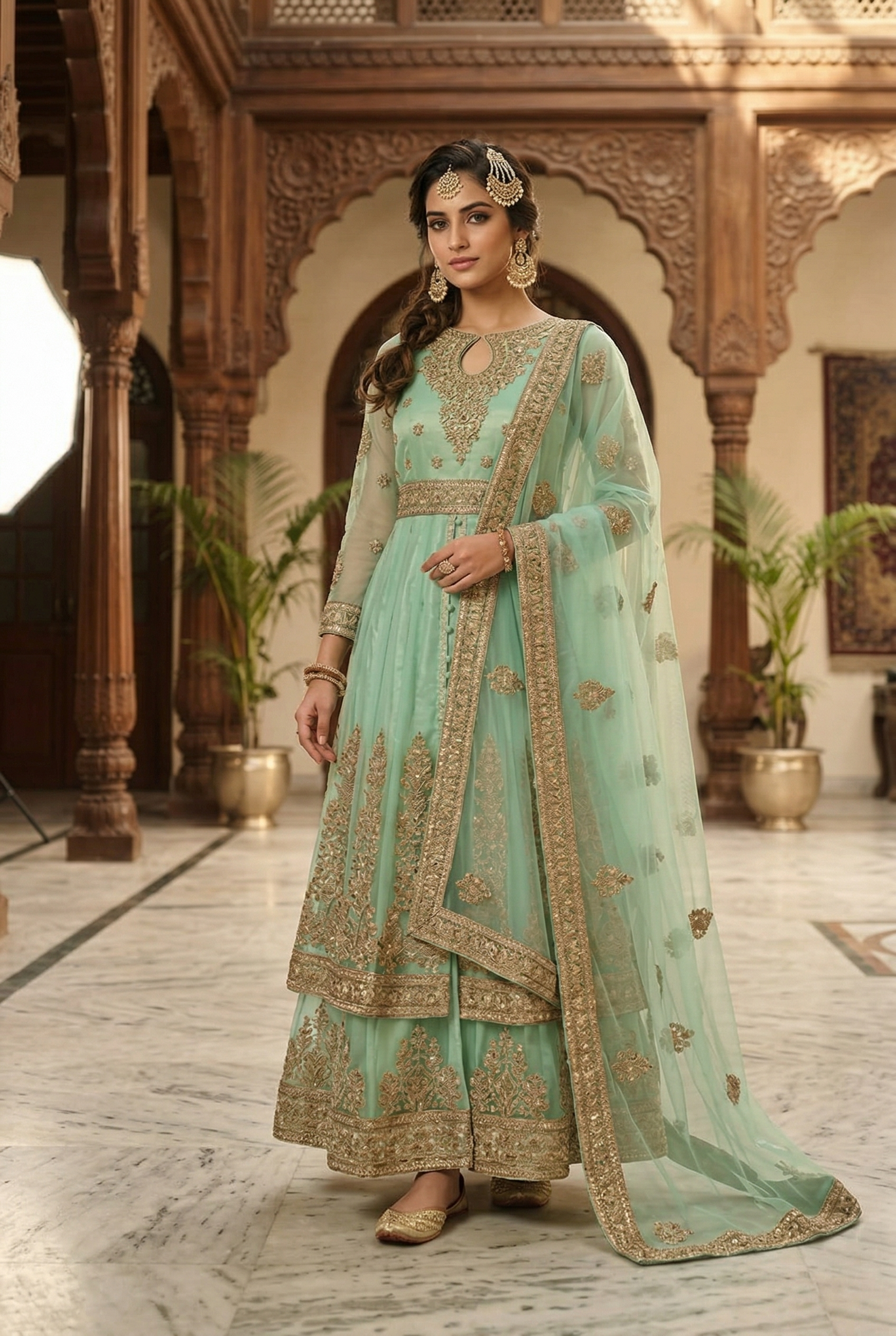 Net Maxi With Glitter Sequin Embroidery - Ready To Wear